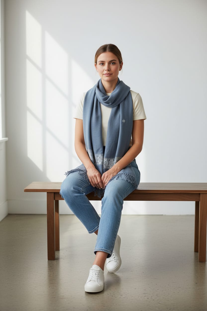 Handwoven Teal Cotton Scarf