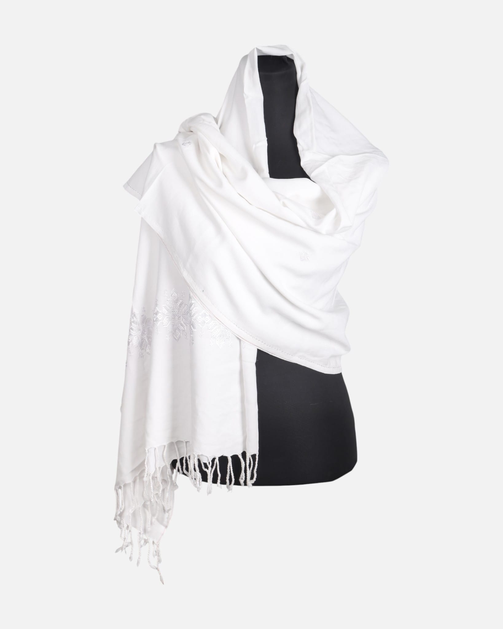 White Women’s Embroidered Scarf Wrap