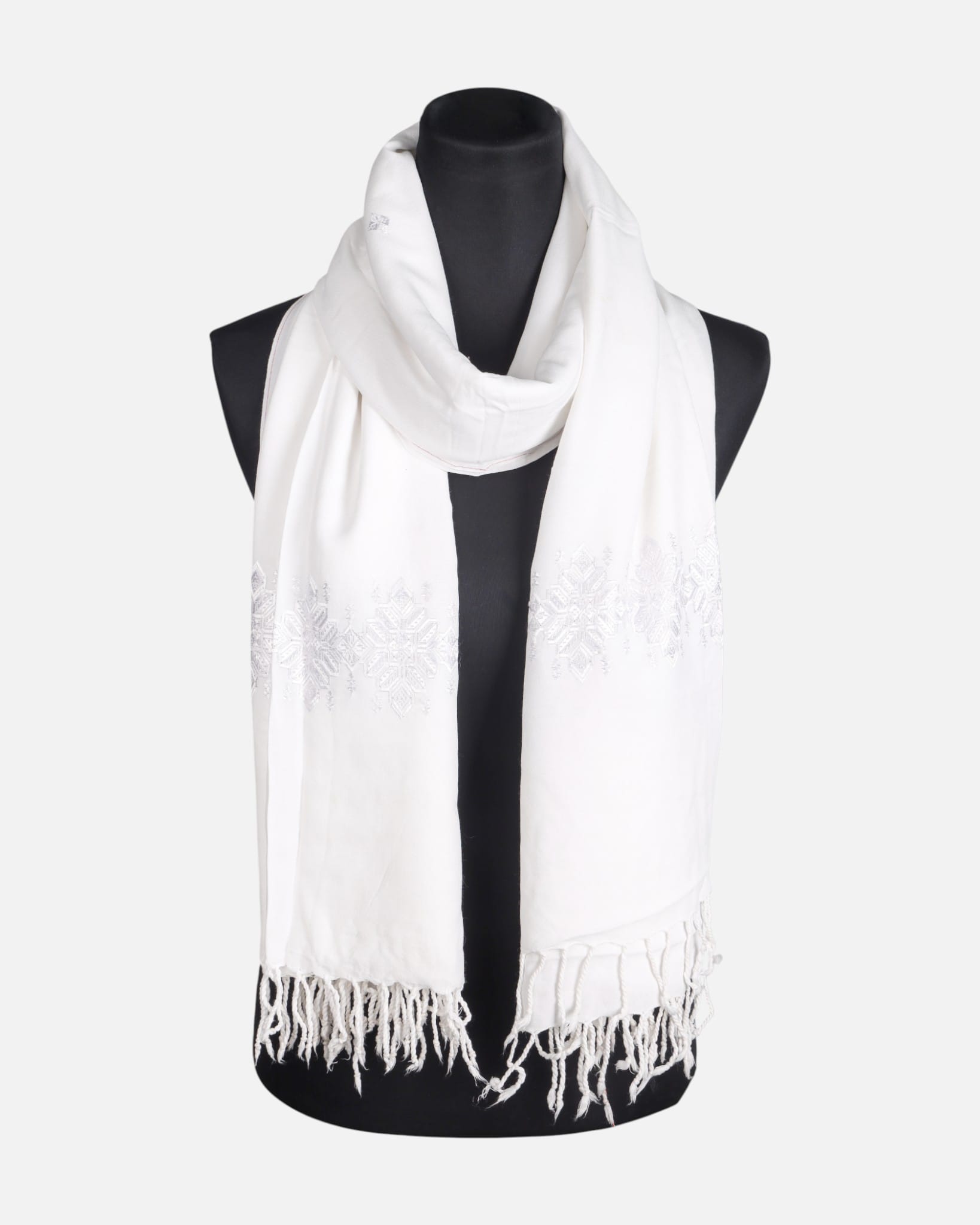 White Women’s Embroidered Scarf Wrap