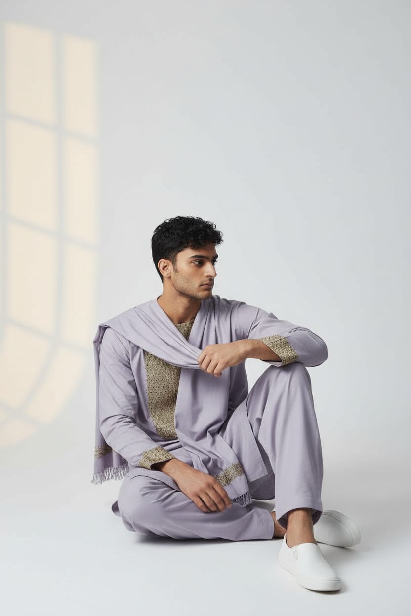 Men Khanjar Yakhin Outfit with Shawl Afghani