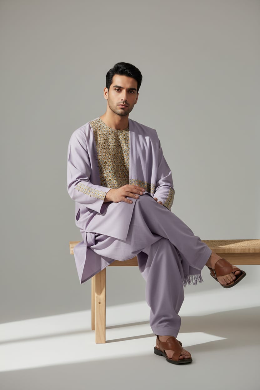 Men Khanjar Yakhin Outfit with Shawl Afghani