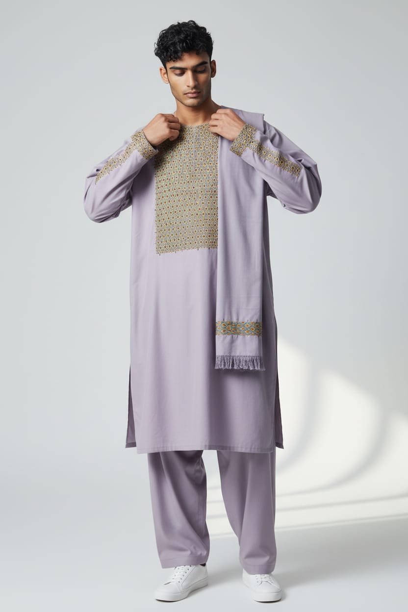Men Khanjar Yakhin Outfit with Shawl Afghani