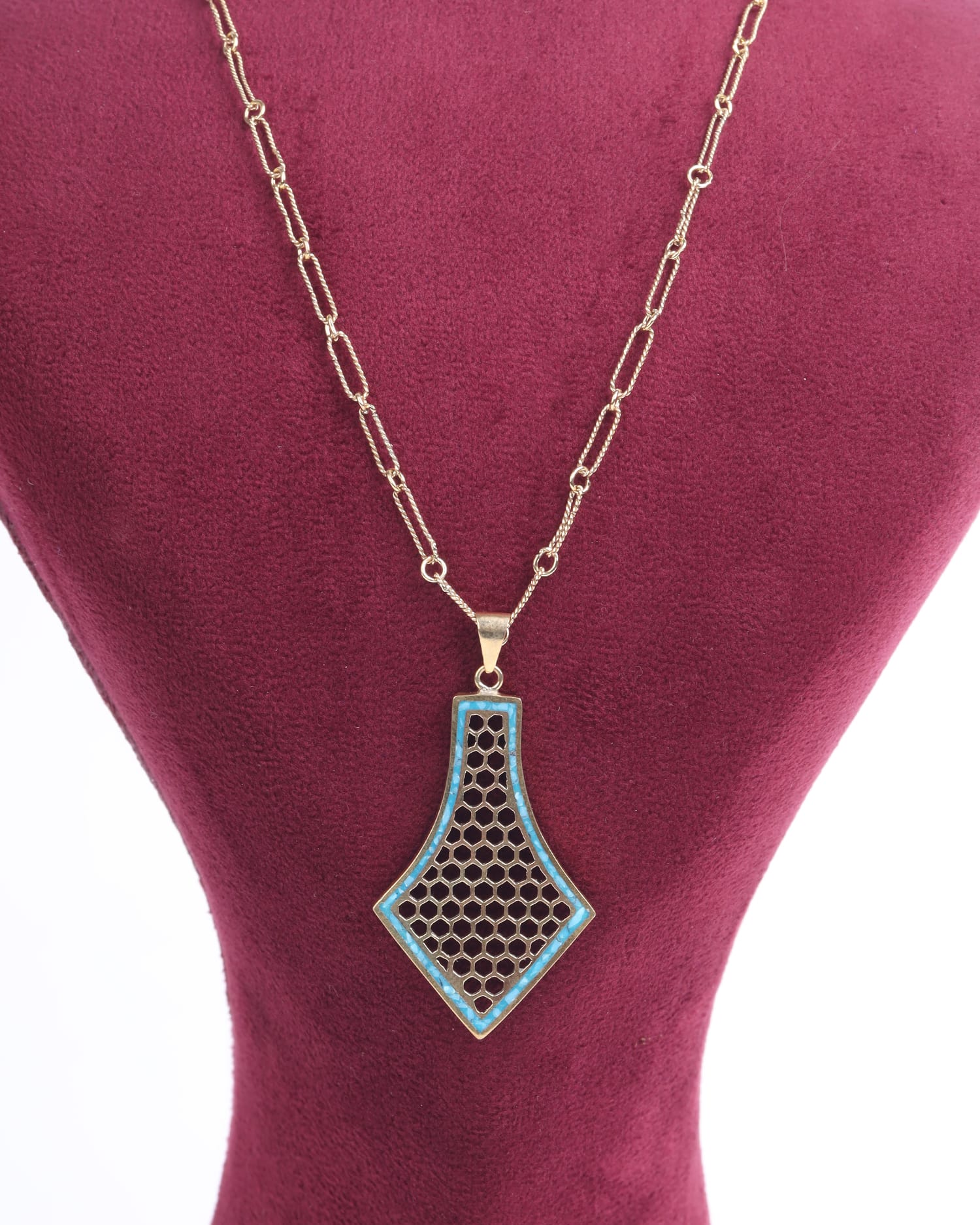 Elegant Honeycomb Necklace with Turquoise