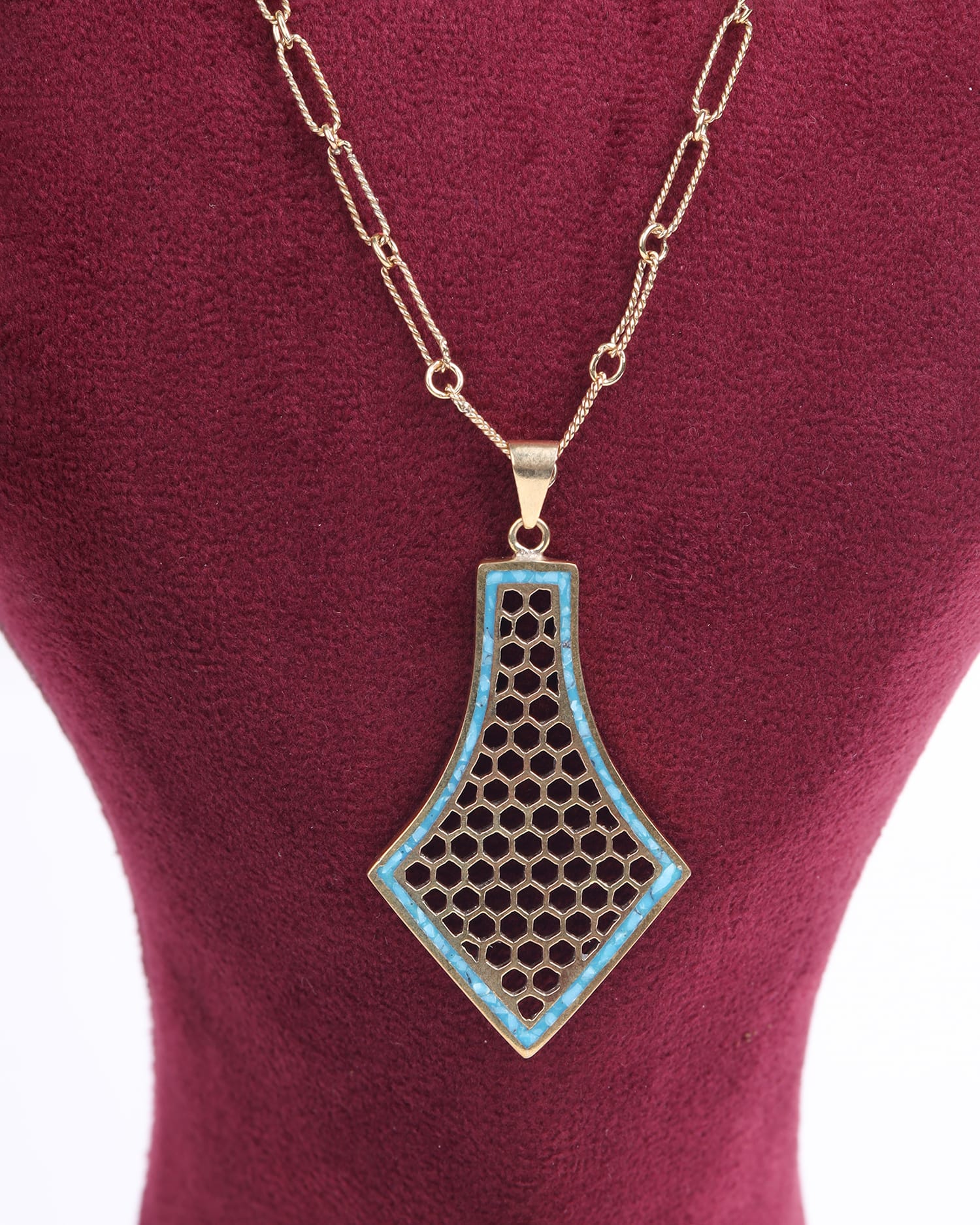 Elegant Honeycomb Necklace with Turquoise