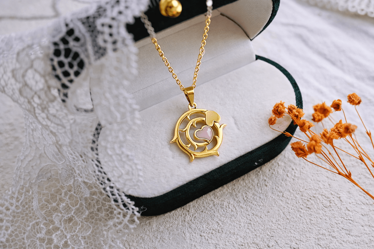 Quartz & Gold Plated Love Design Necklace