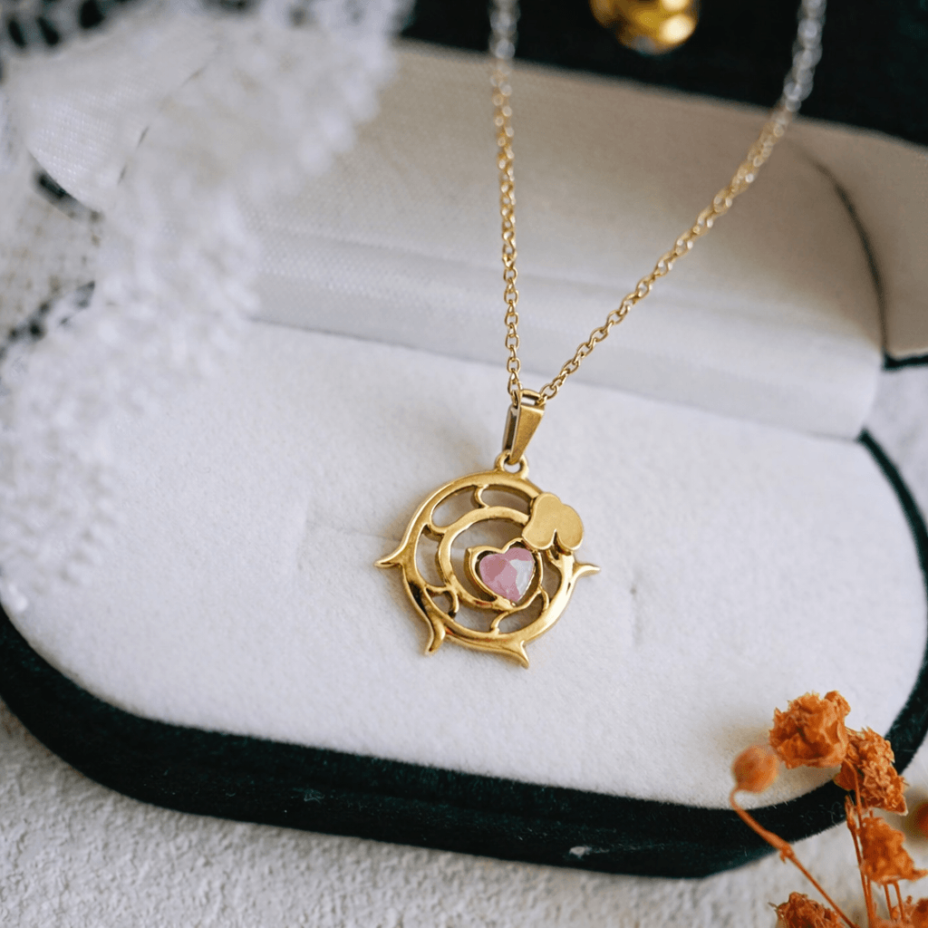 Quartz & Gold Plated Love Design Necklace