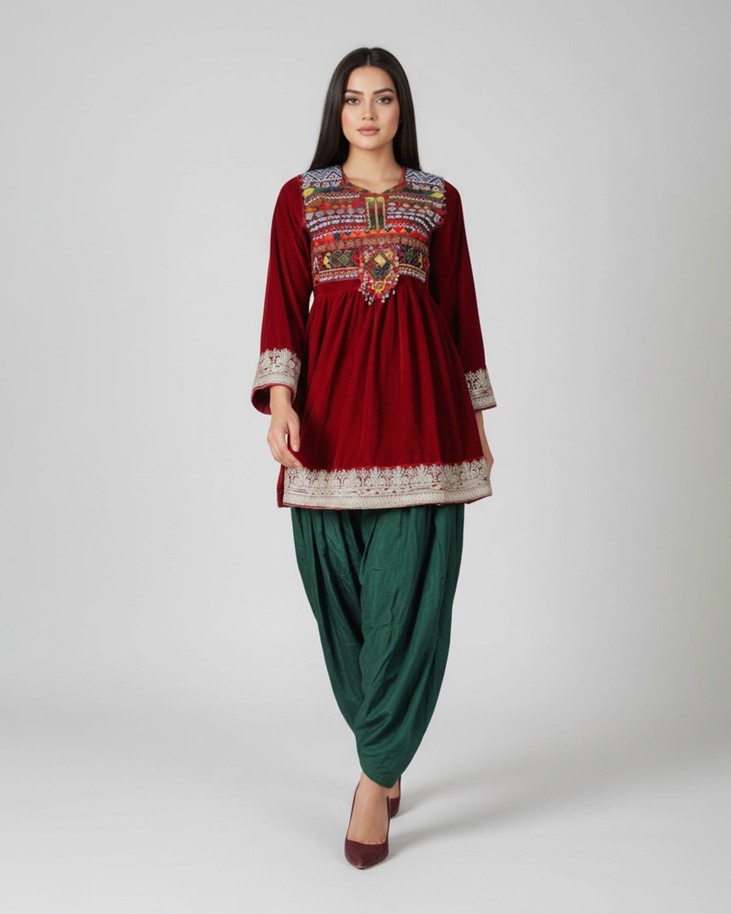 Afghan Henna Night Dress With Shawl