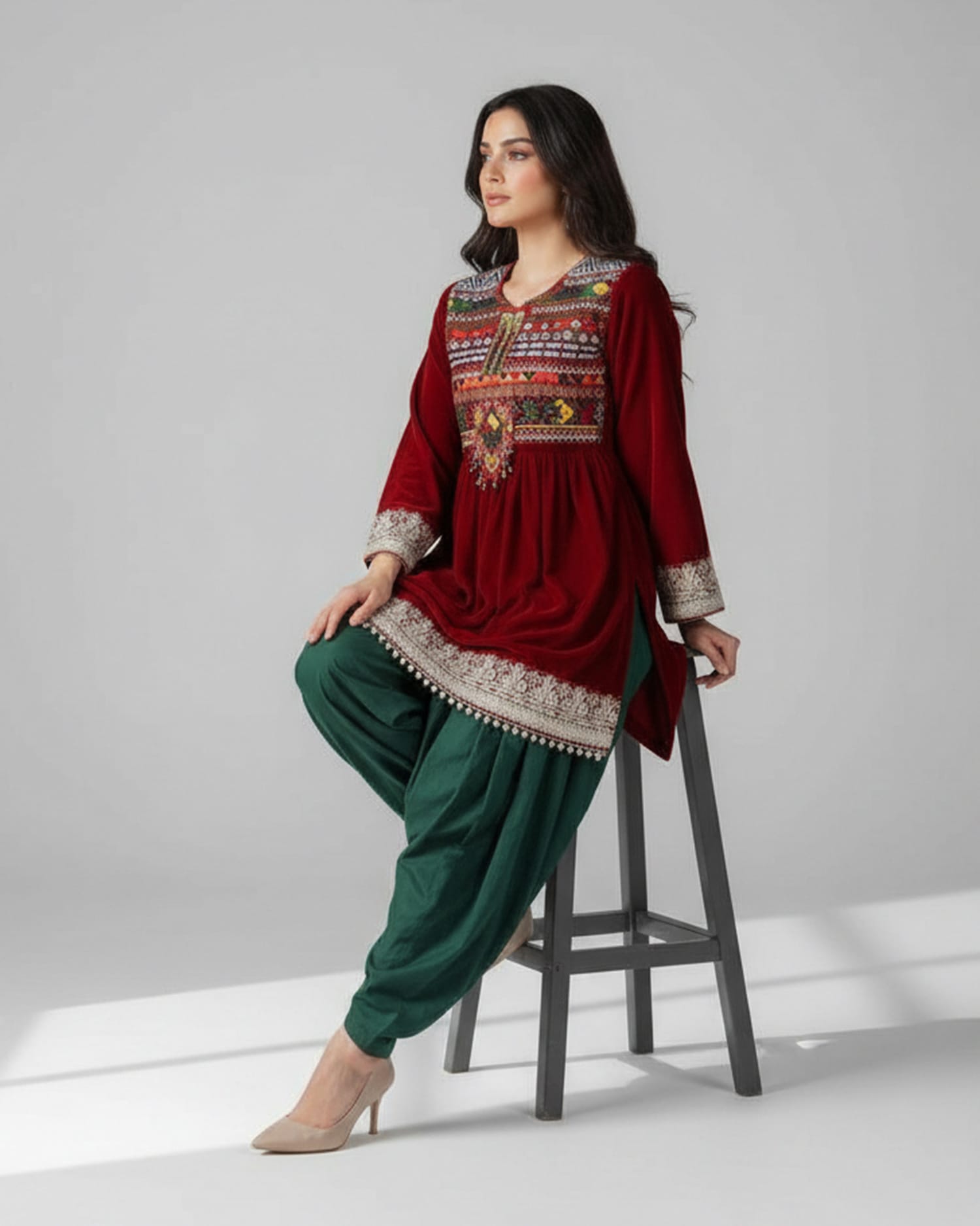 Afghan Henna Night Dress With Shawl