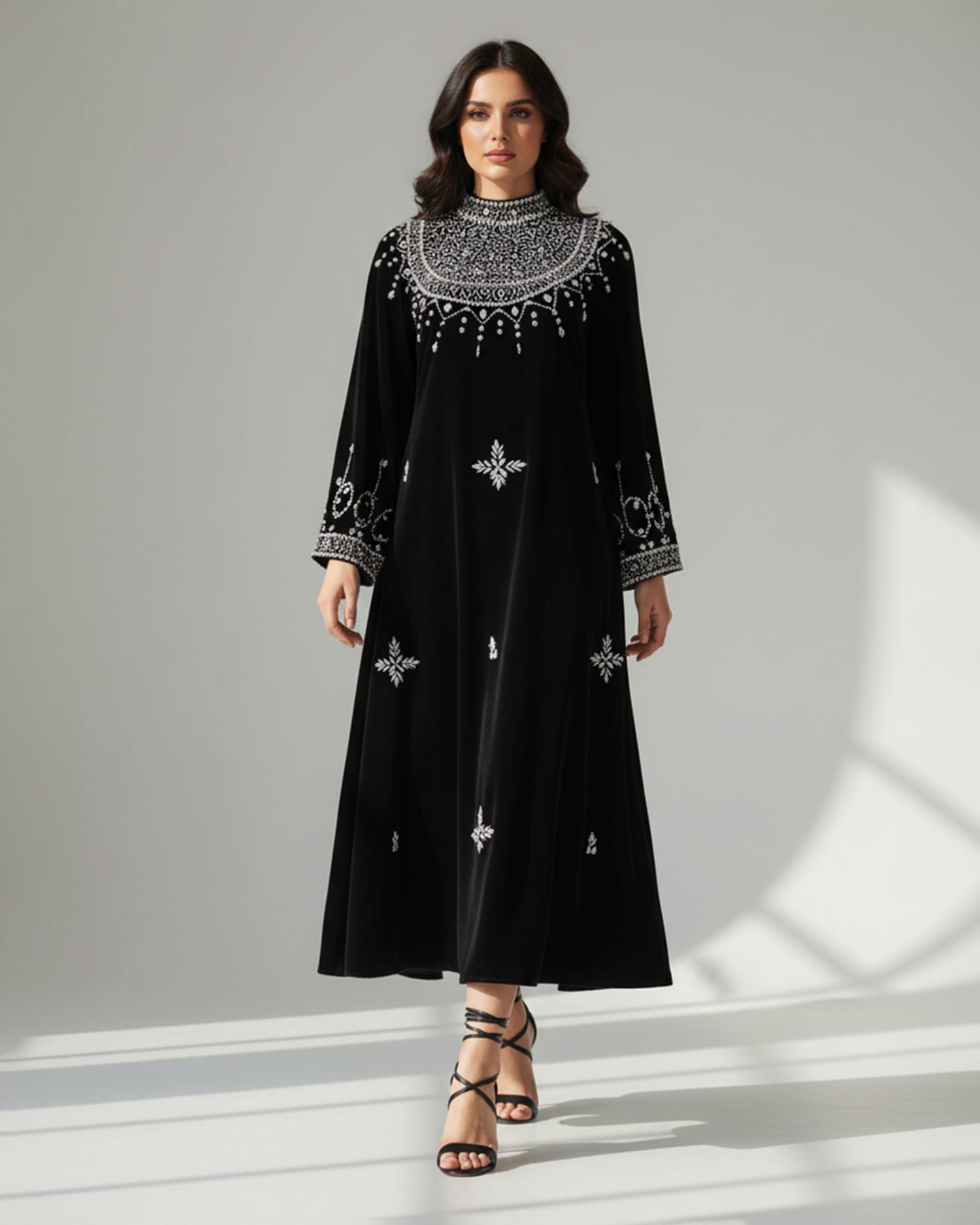 Arabic Velvet Black Maxi Dress for Women