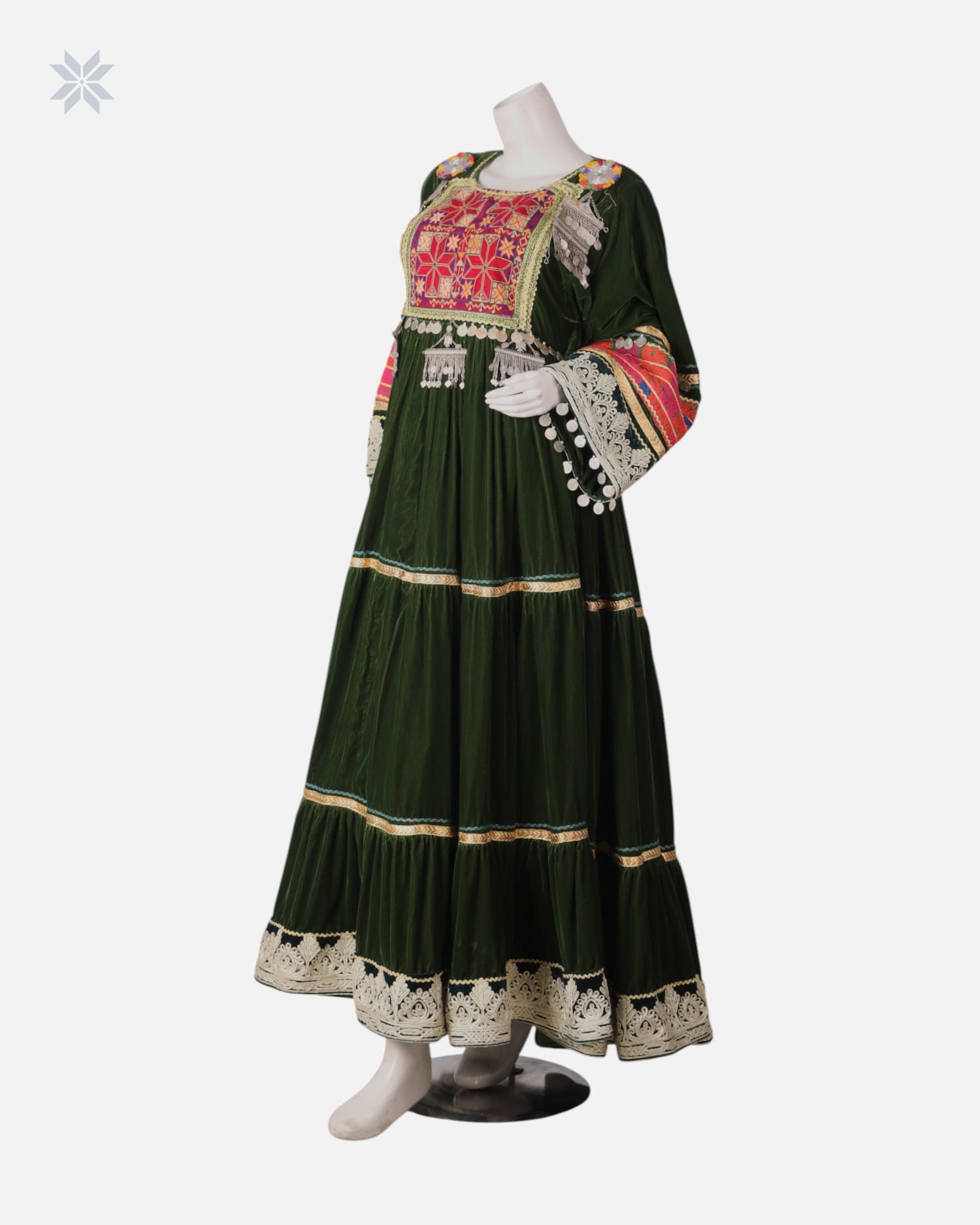 Afghan Bridal Gandi Dress Dark Forest Green