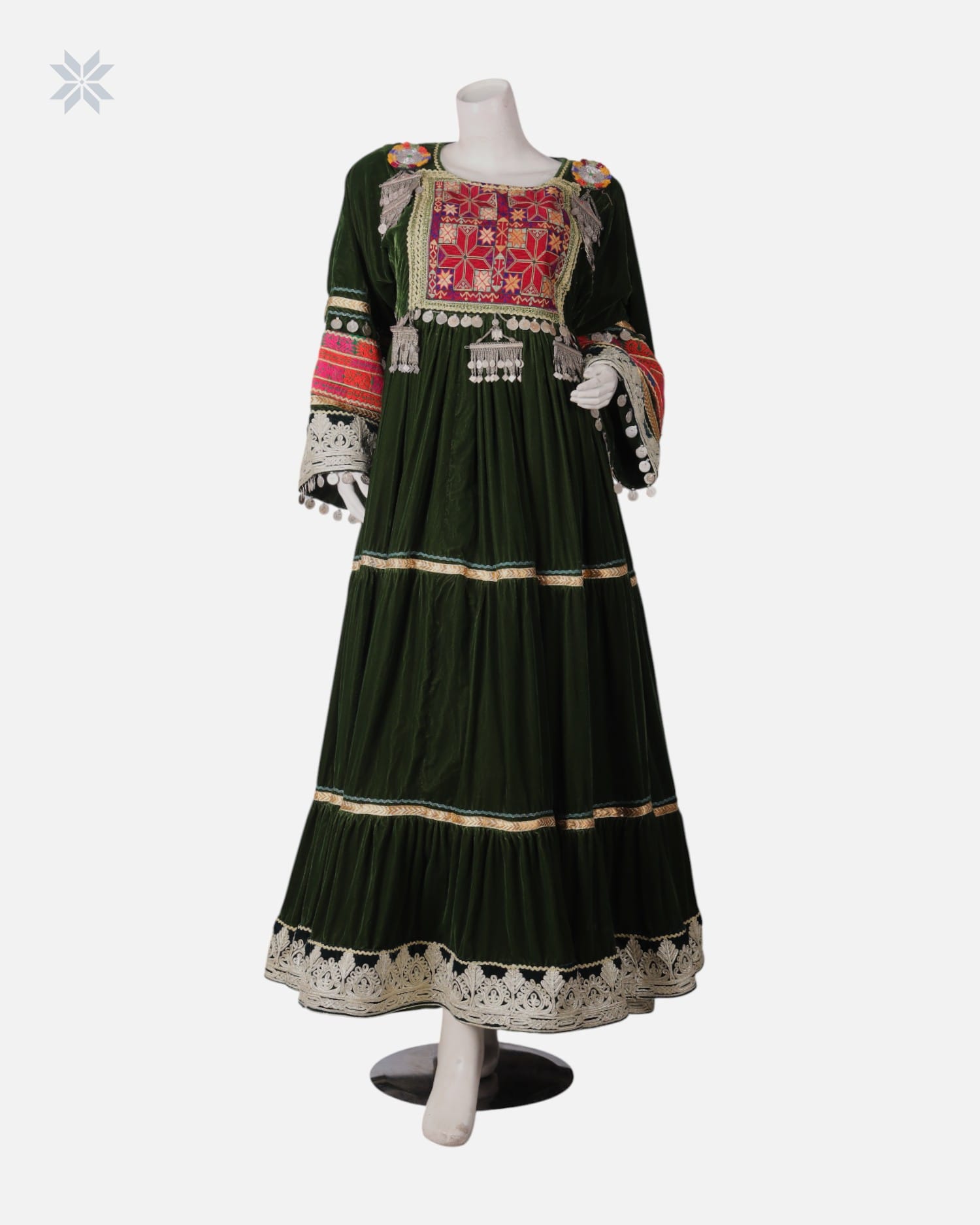 Afghan Bridal Gandi Dress Dark Forest Green