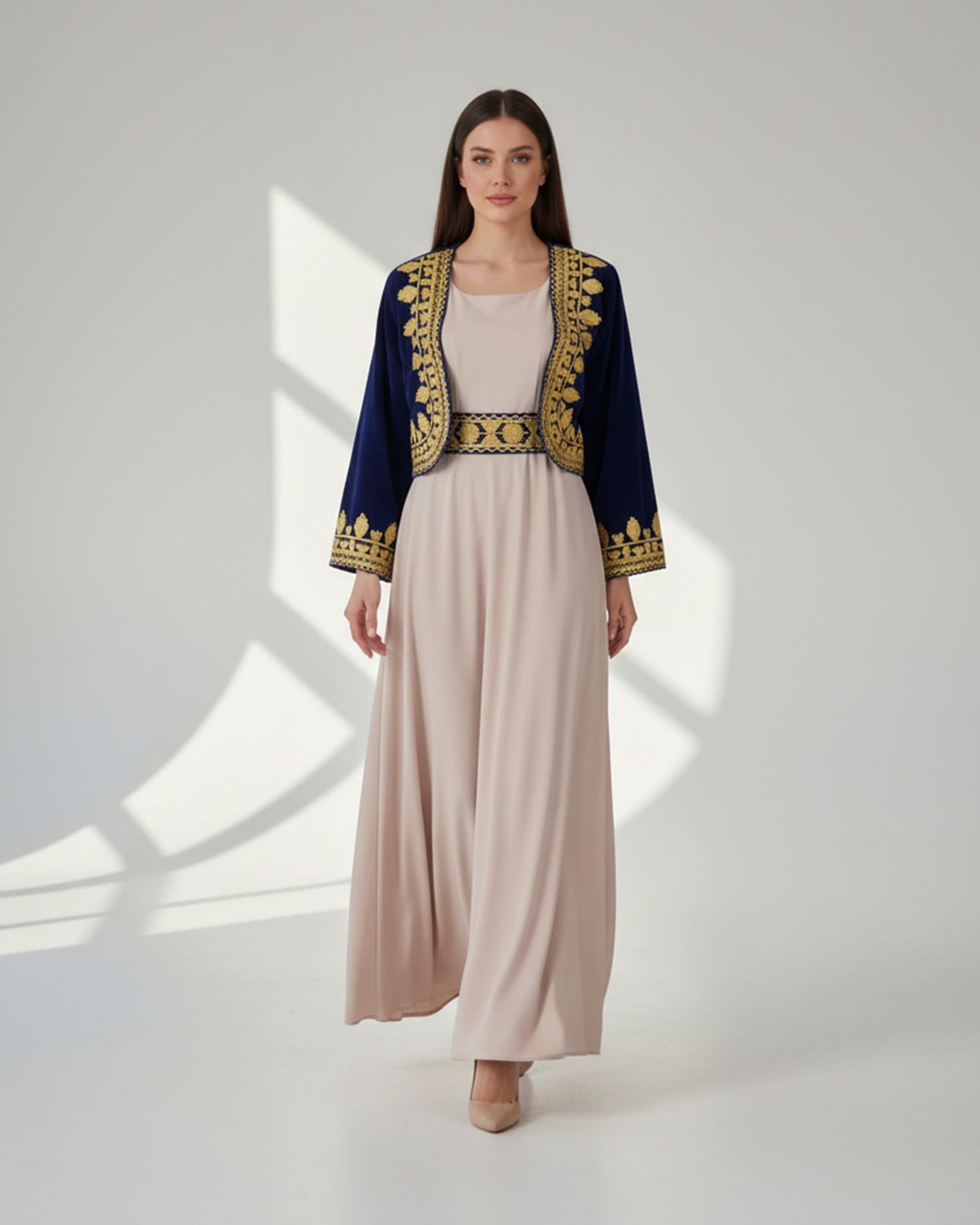 Arabic Crepe Fusion Dress with Charma Duzi Kararou Style Jacket