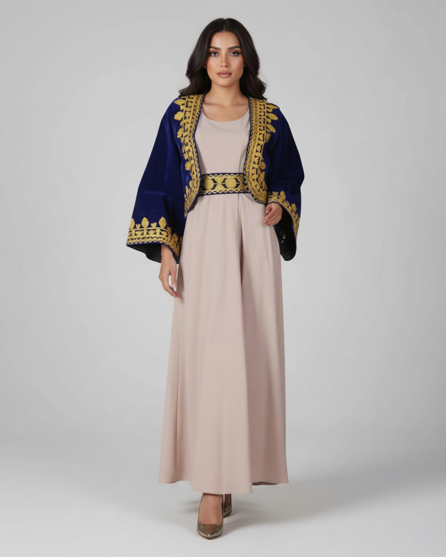 Arabic Crepe Fusion Dress with Charma Duzi Kararou Style Jacket