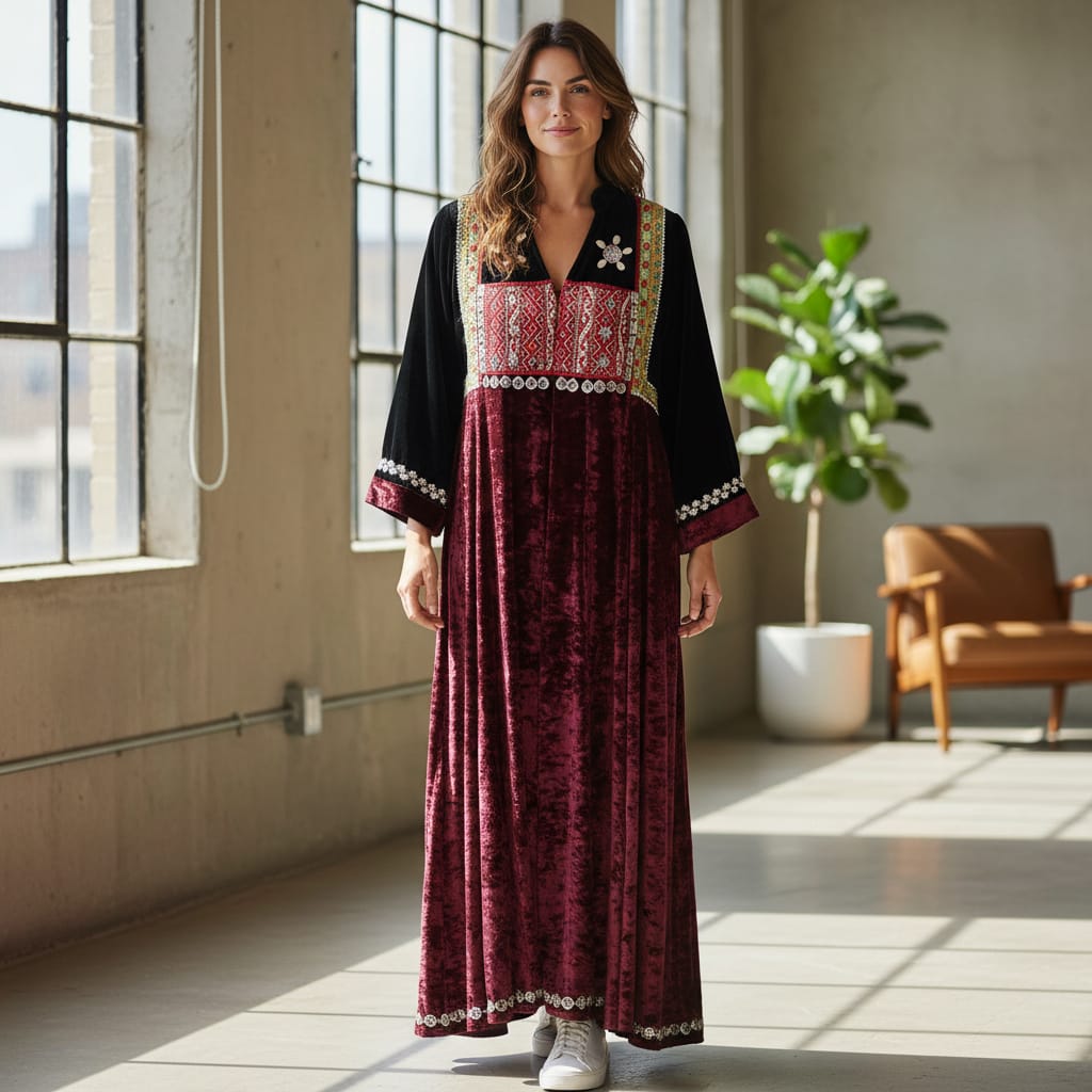 Afghan Velvet Embroidered Dress