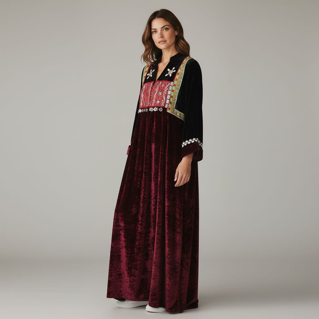 Afghan Velvet Embroidered Dress