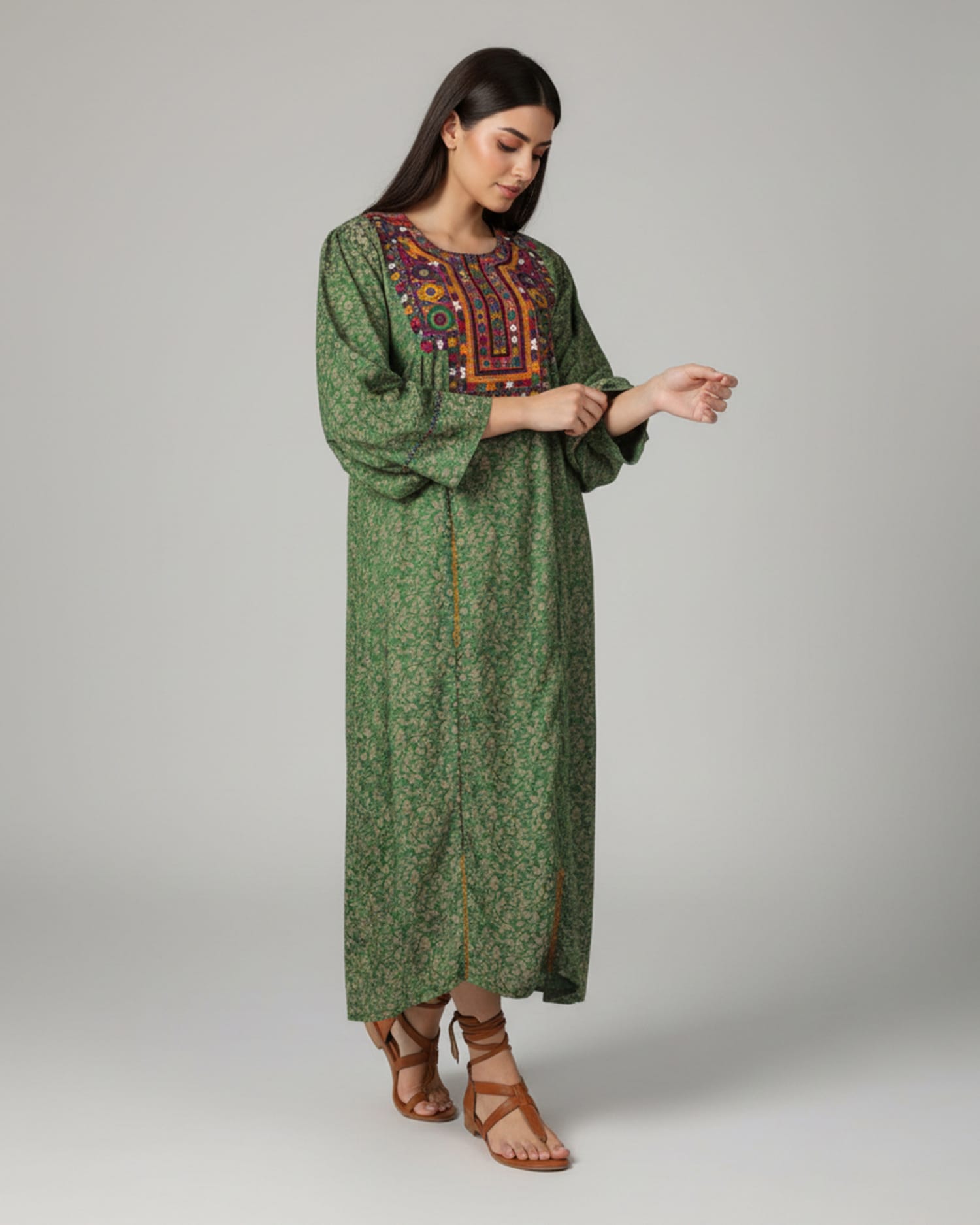 Handcrafted Afghan Green Wedding Dress