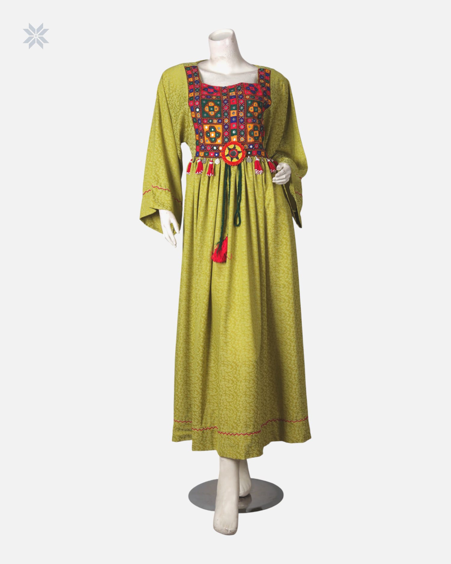 Authentic Afghan Green Dress with Stunning Floral Embroidery