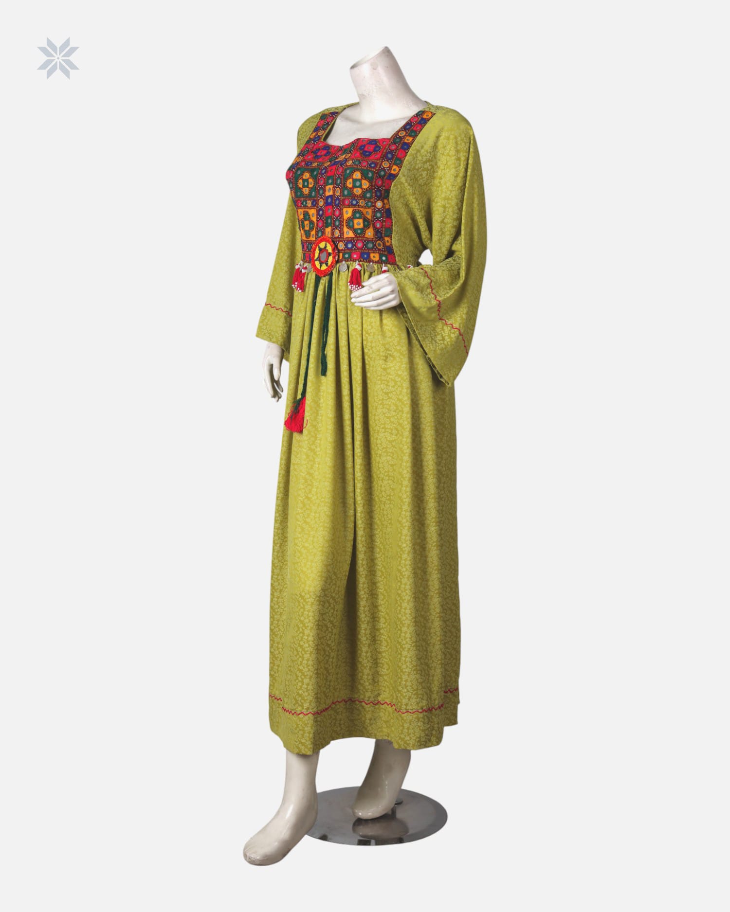 Authentic Afghan Green Dress with Stunning Floral Embroidery