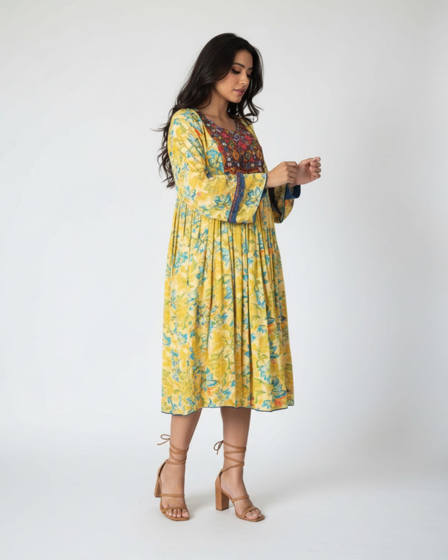 green emerald velvet dress Ellie Cotton Maxi Shirt Dress-Elegant Blossom Placement main image 0