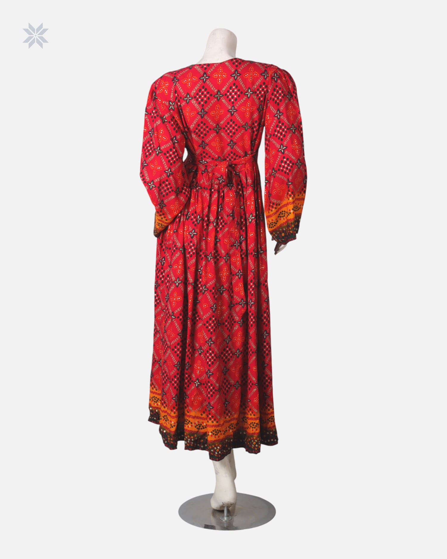 Handmade Embroidered Dress in Red and Orange