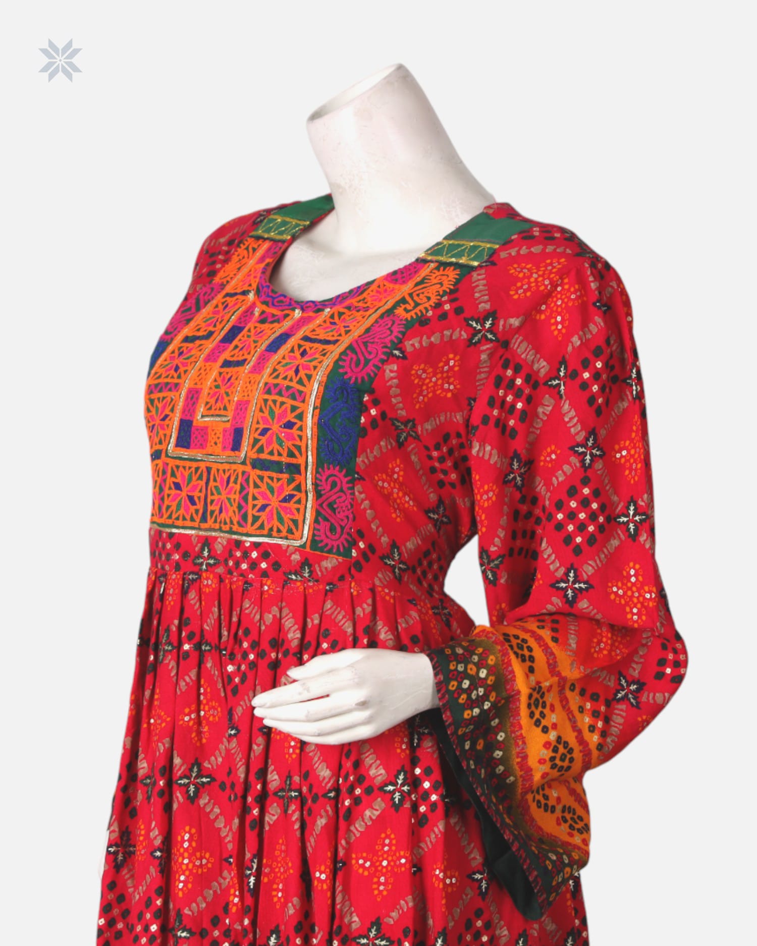 Handmade Embroidered Dress in Red and Orange