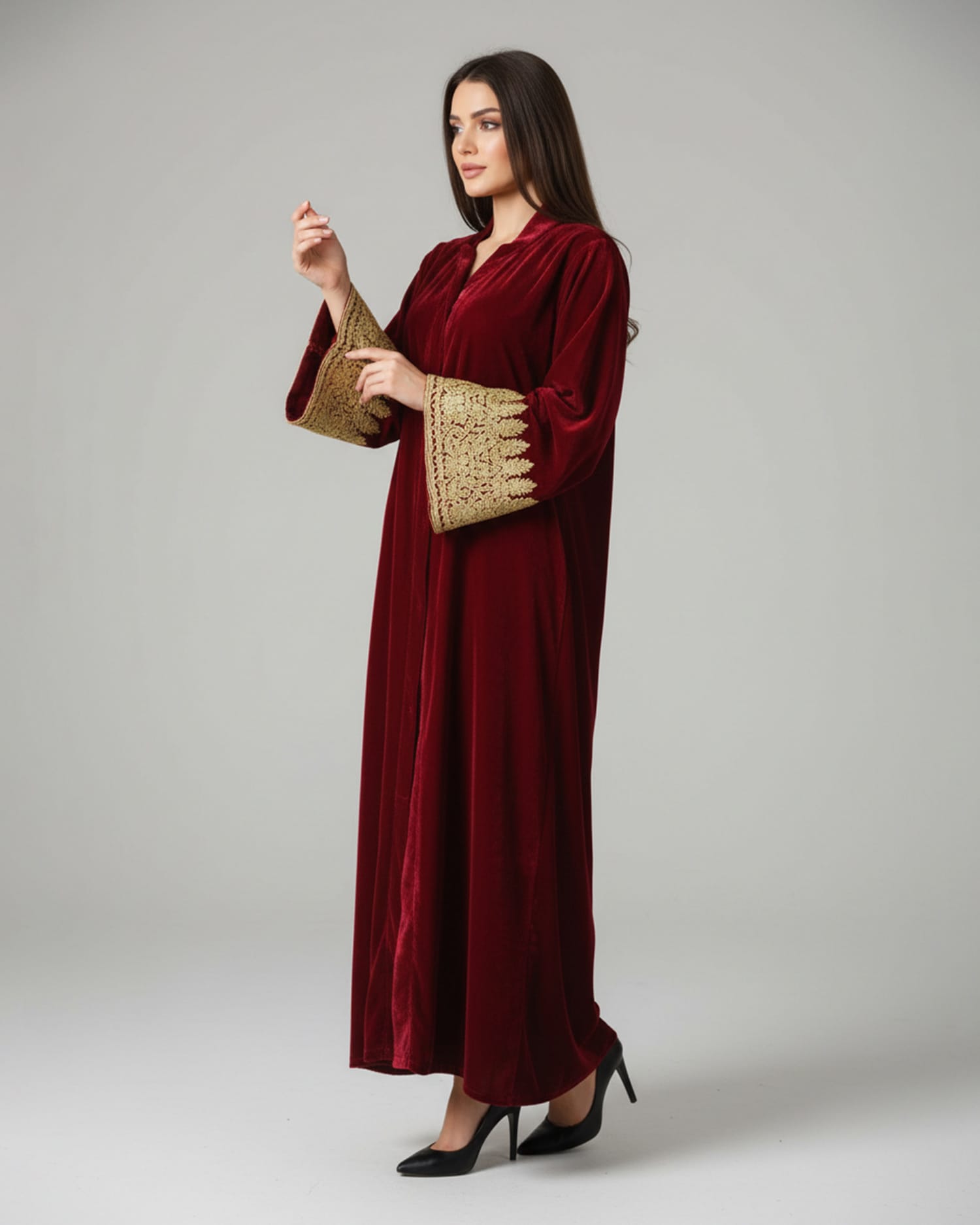 Afghan Silk Velvet Hijab with Handmade Leather Details