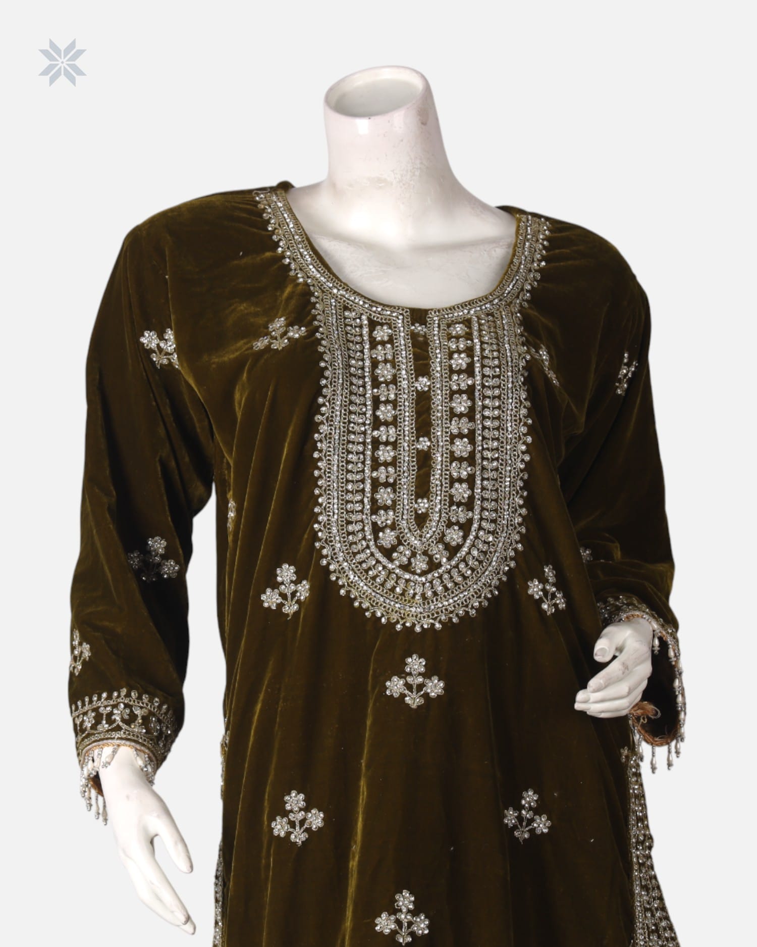 Afghan Punjabi Dress with Pearl and Bead Hand-Embroidery