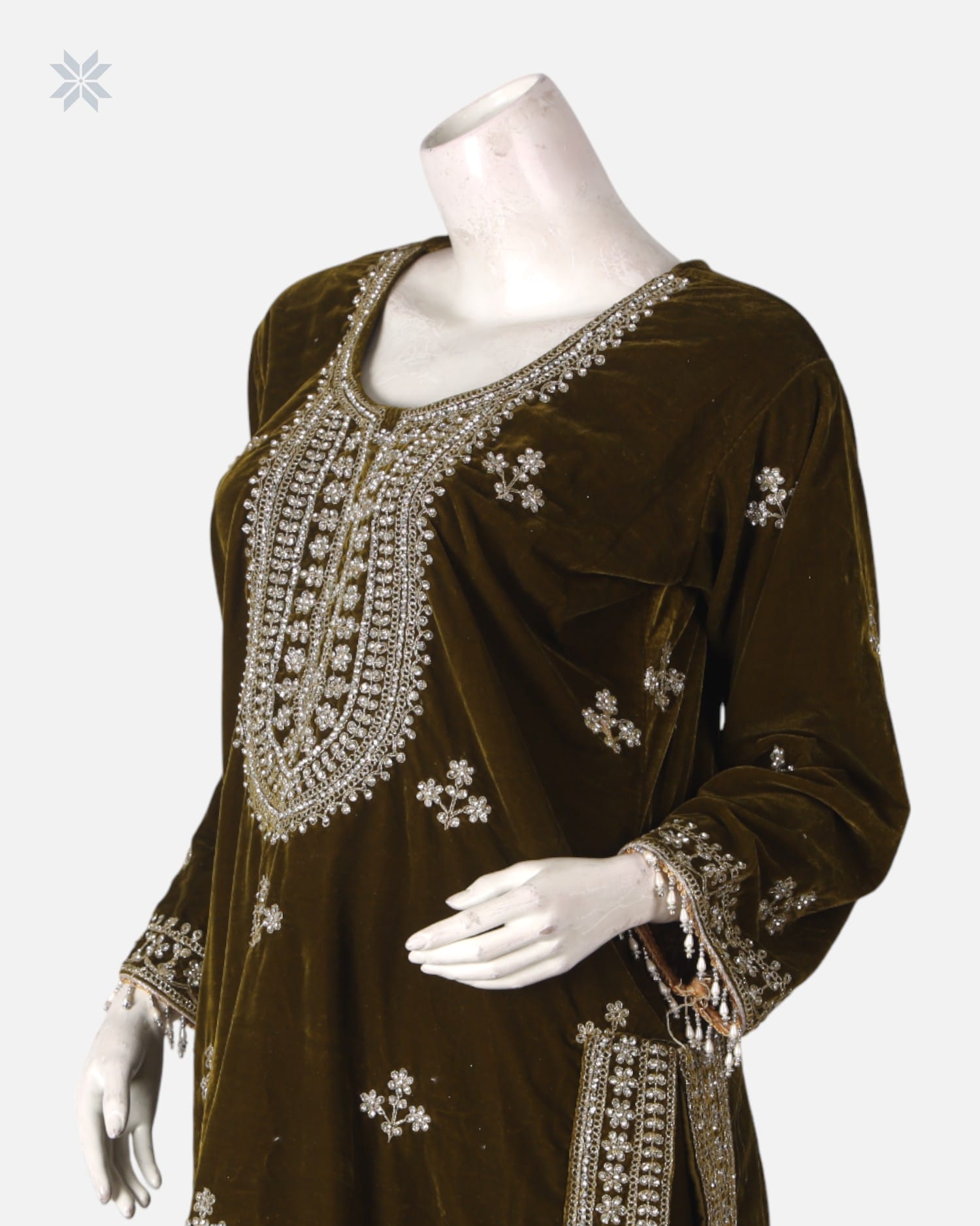Afghan Punjabi Dress with Pearl and Bead Hand-Embroidery