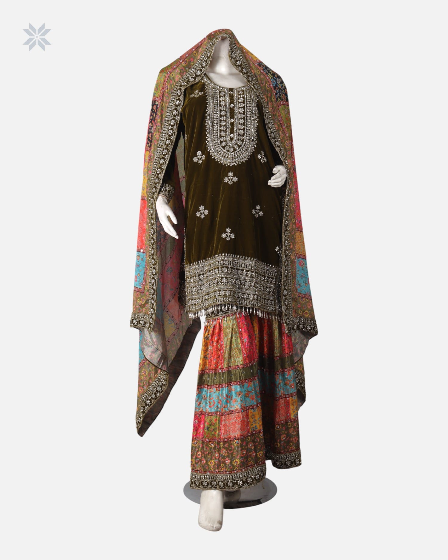 Afghan Punjabi Dress with Pearl and Bead Hand-Embroidery