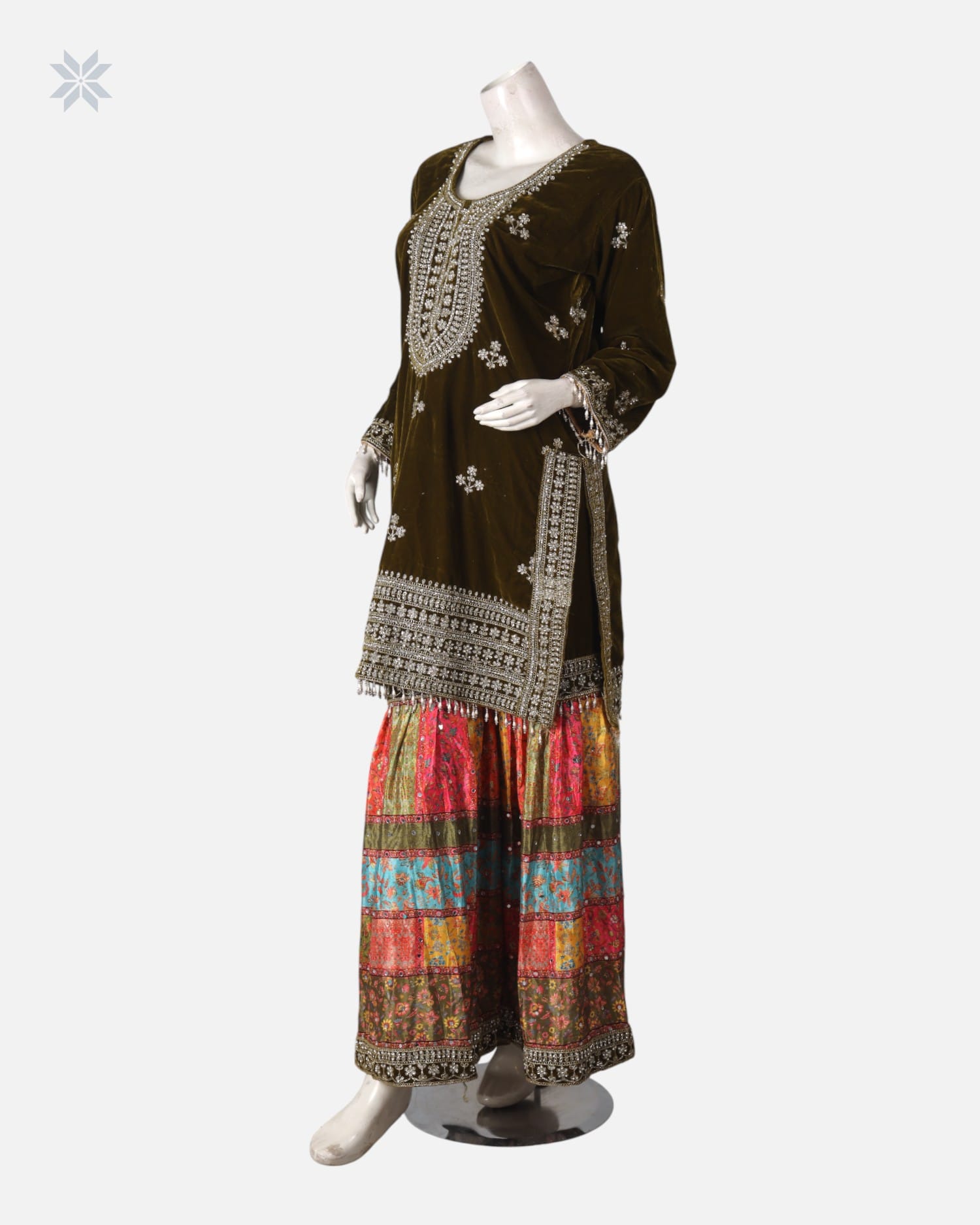 Afghan Punjabi Dress with Pearl and Bead Hand-Embroidery