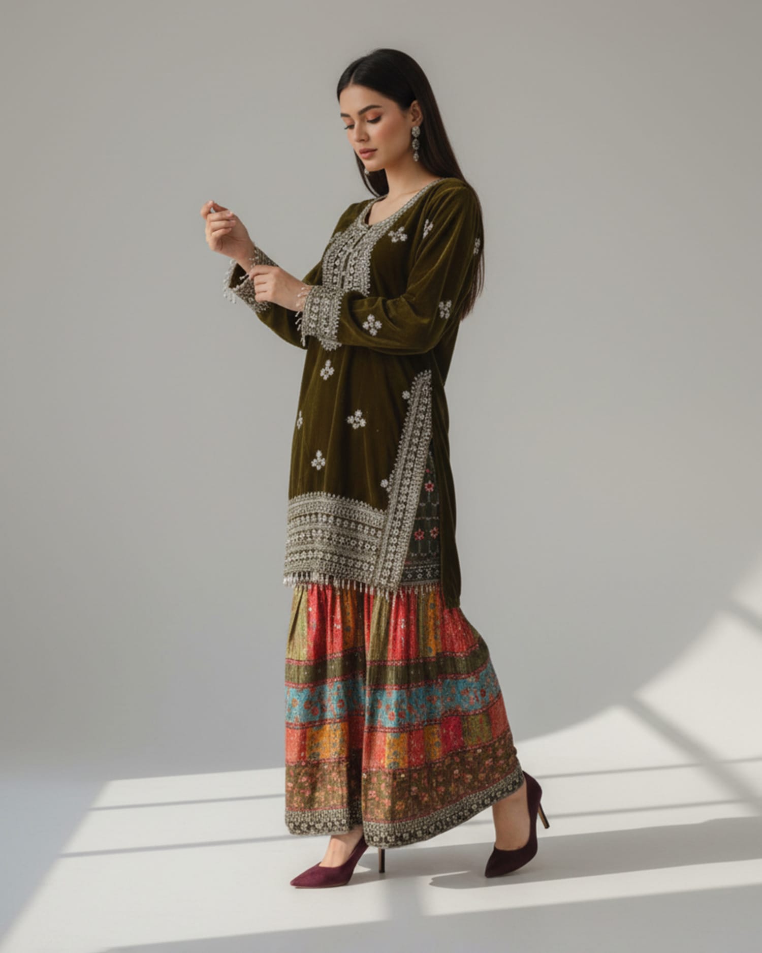Afghan Punjabi Dress with Pearl and Bead Hand-Embroidery
