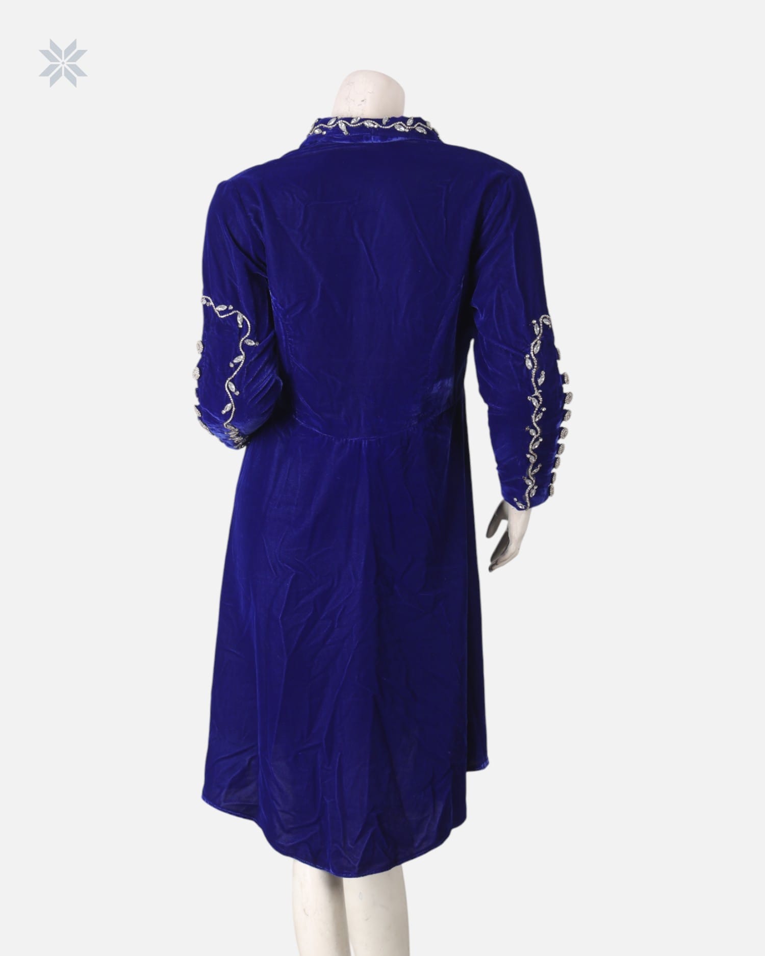 Silk Velvet Party Dress with Hand-Embroidered Mori and Yakhk Design