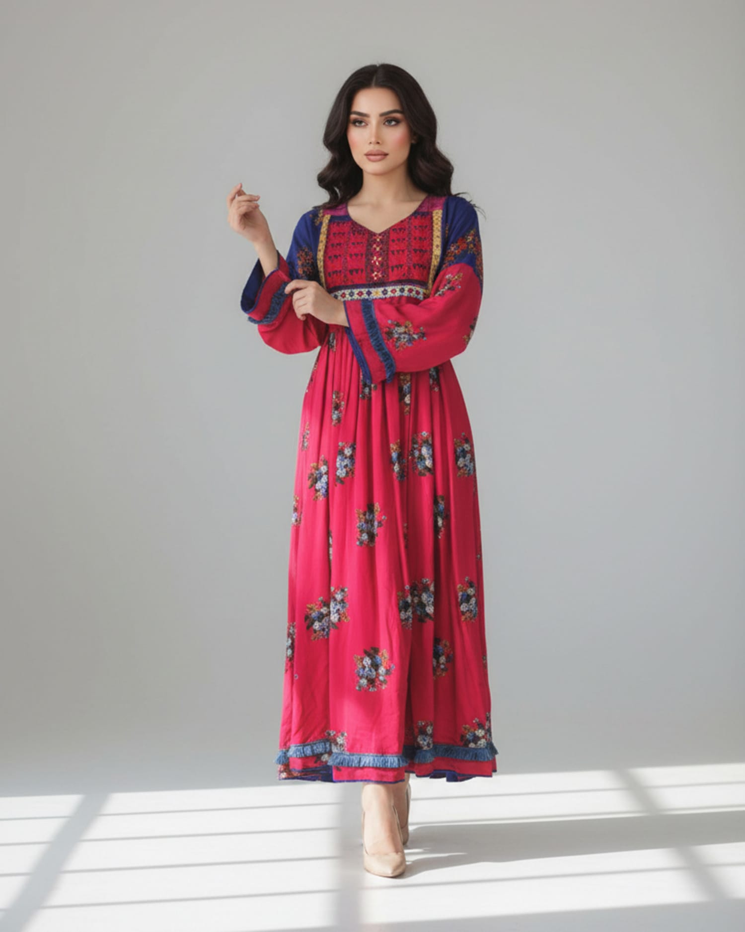 Colorful Embroidered Gown Handmade Dress