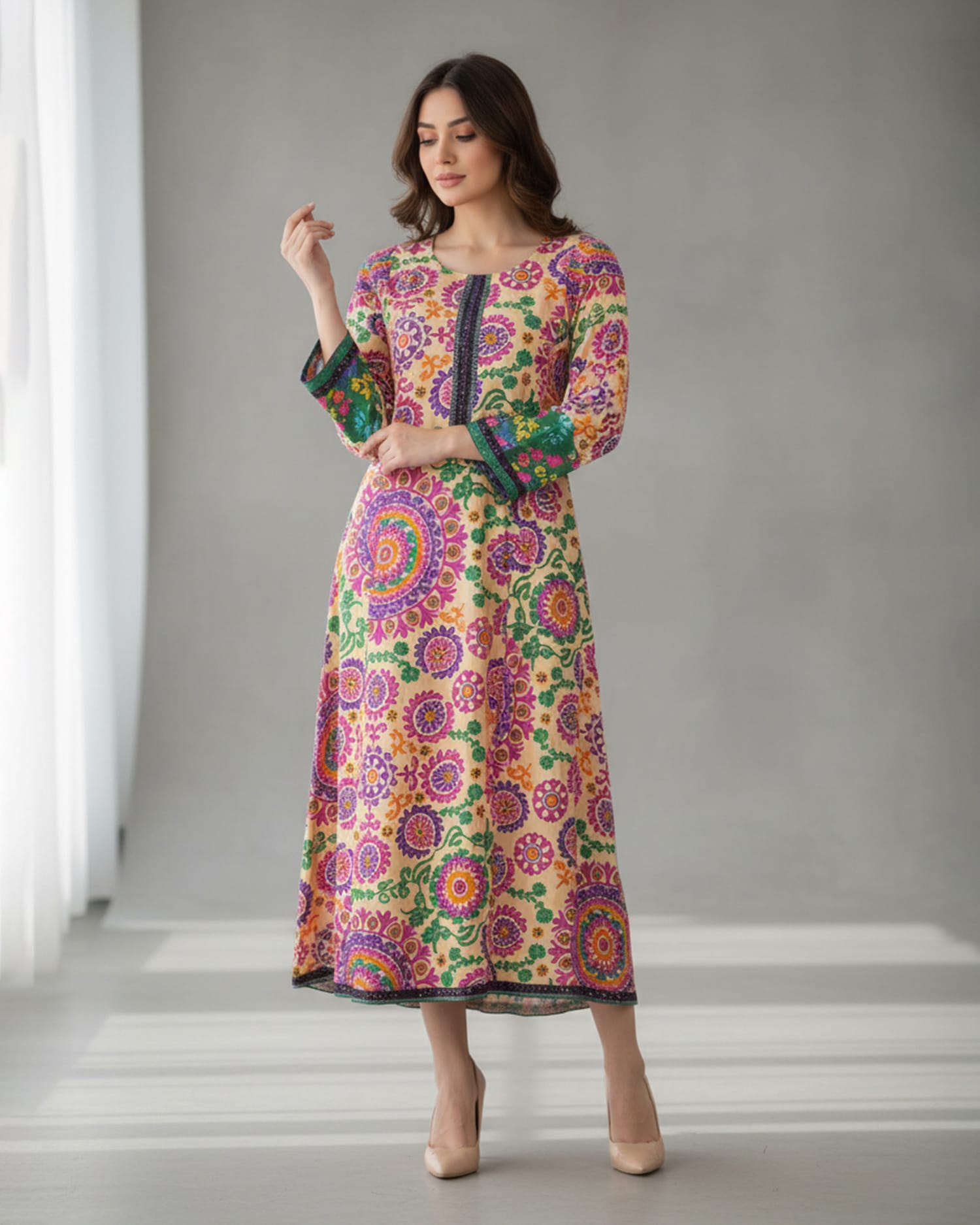 Embroidered Cotton Dress for Work & Gatherings