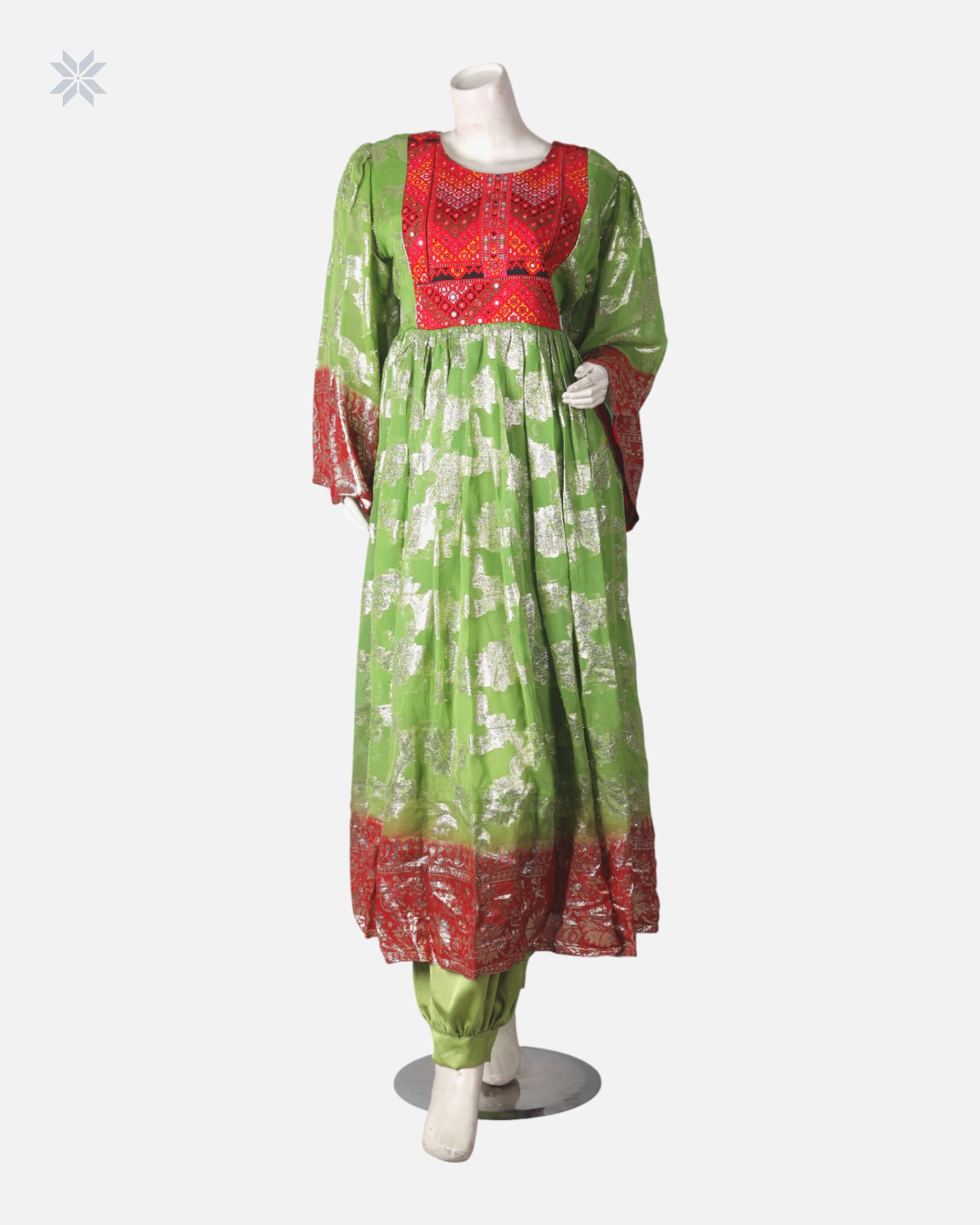 Traditional Green & Red Floral Dress