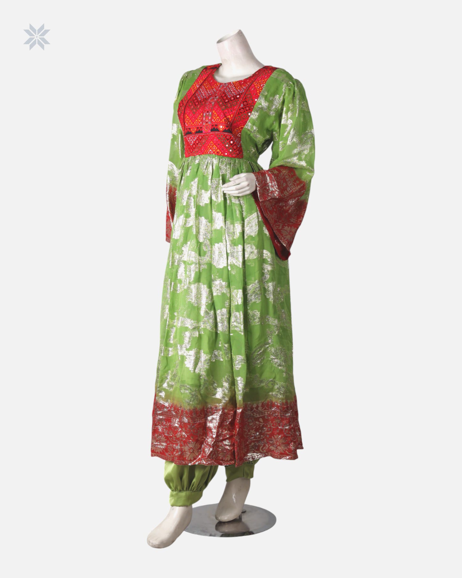 Traditional Green & Red Floral Dress