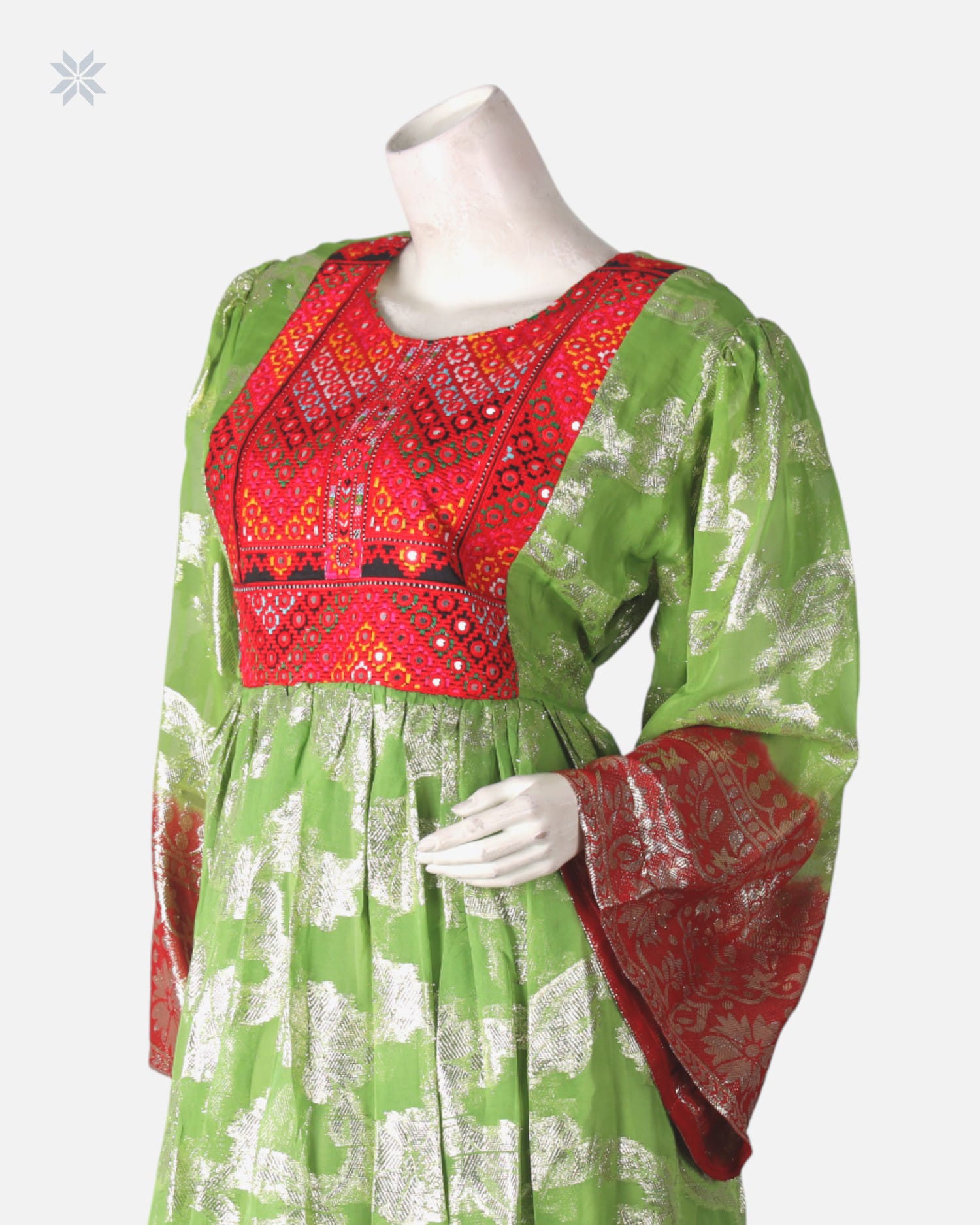 Traditional Green & Red Floral Dress