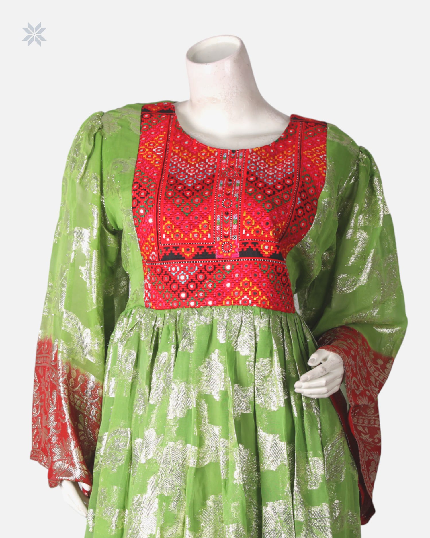 Traditional Green & Red Floral Dress