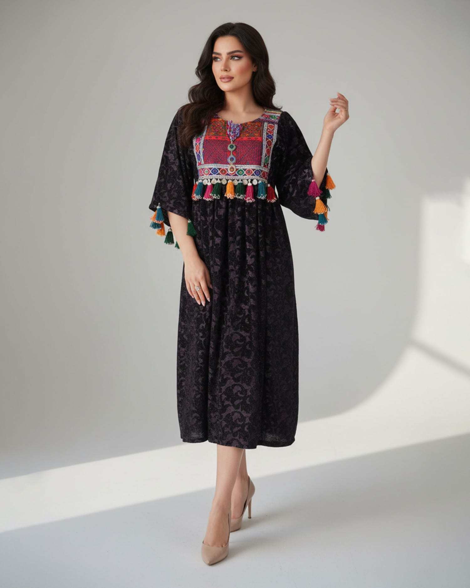 Velvet Party Dress with Tassel Detailing