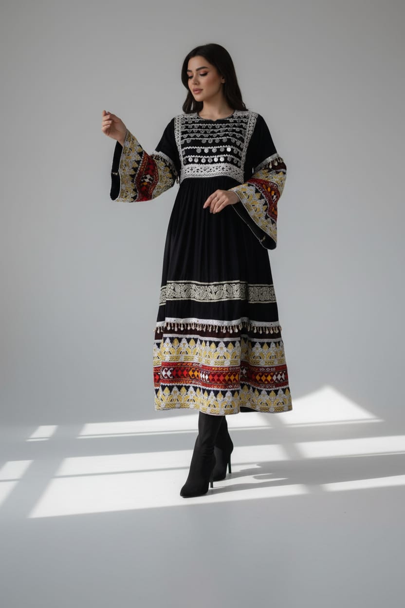 Long Afghan Ghand Dress Polidozi, Charma Dozi Embroidery For Wedding