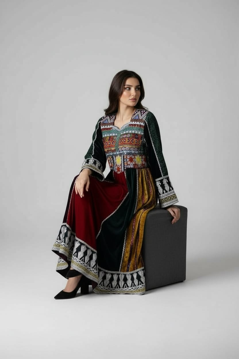 Velvet Bakhmal Dress with Zari Embroidery