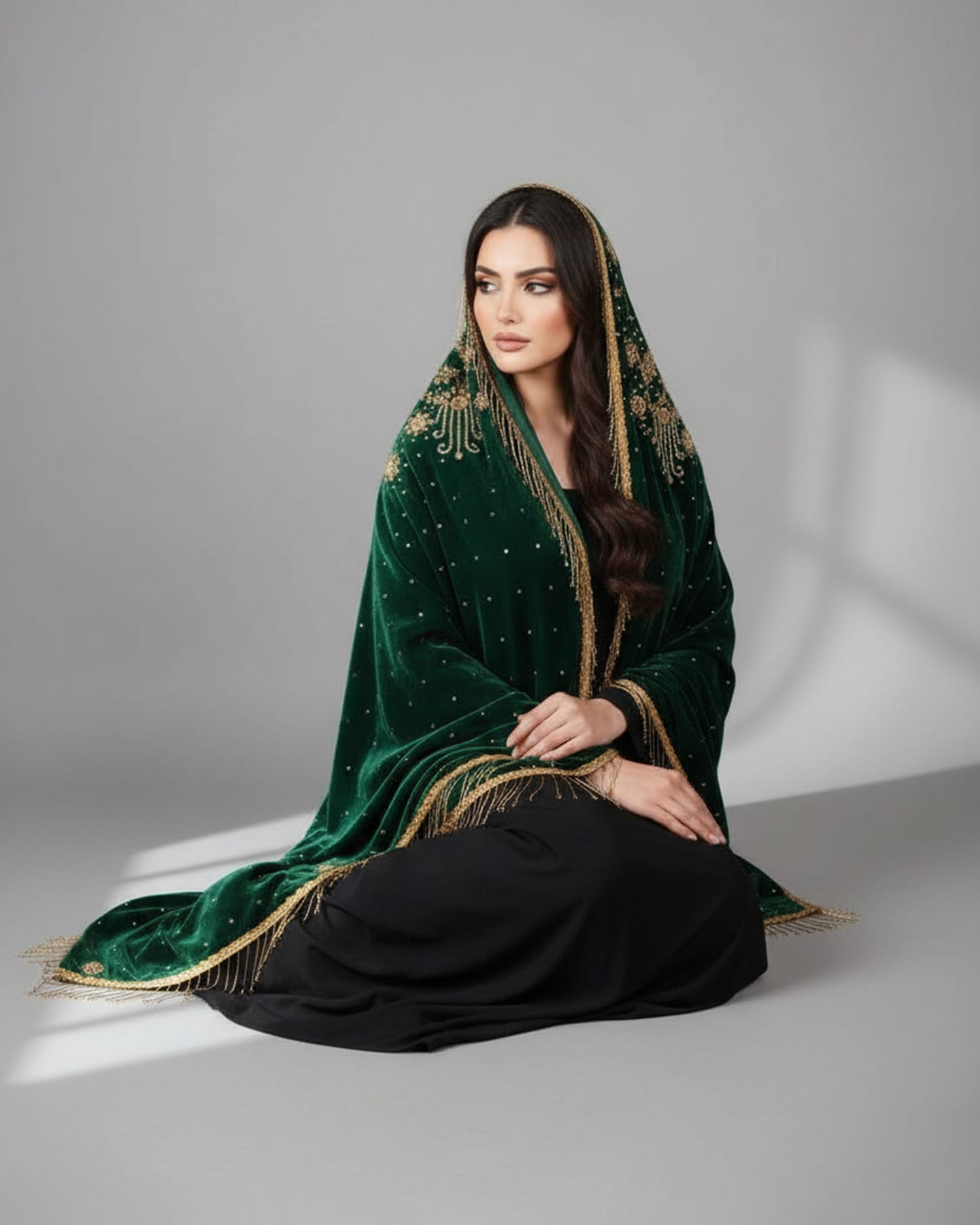 Bridal Velvet Shawl with Hand Beads