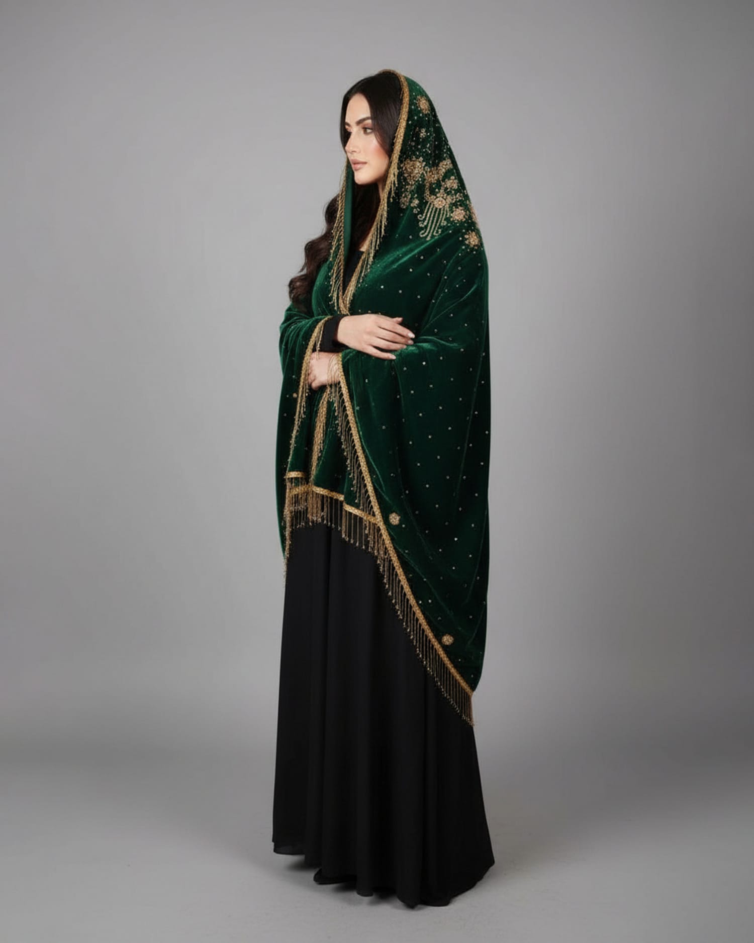 Bridal Velvet Shawl with Hand Beads