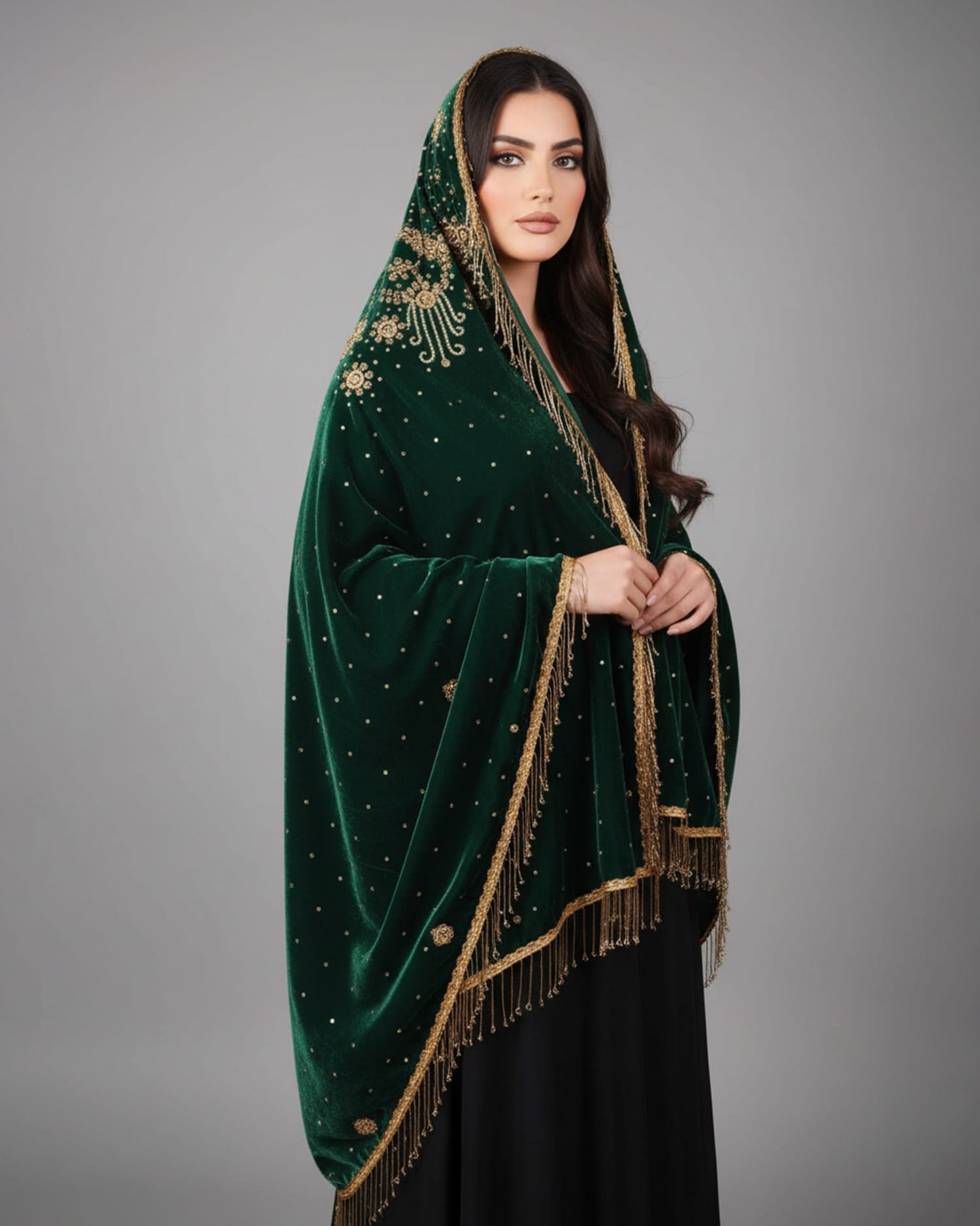 Bridal Velvet Shawl with Hand Beads
