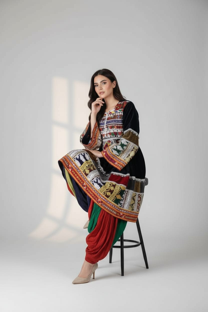 Afghan Velvet Dress for Weddings