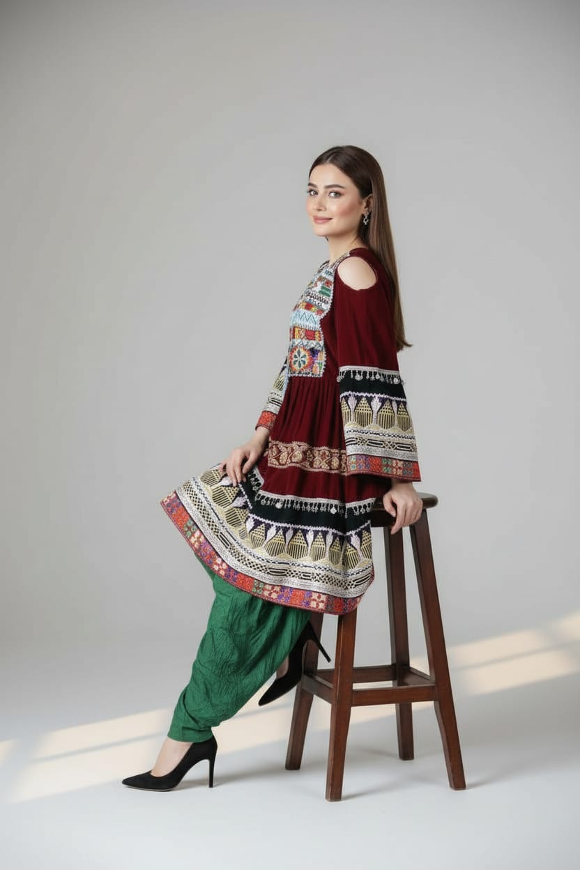 Multi Colored Afghan Velvet Dress