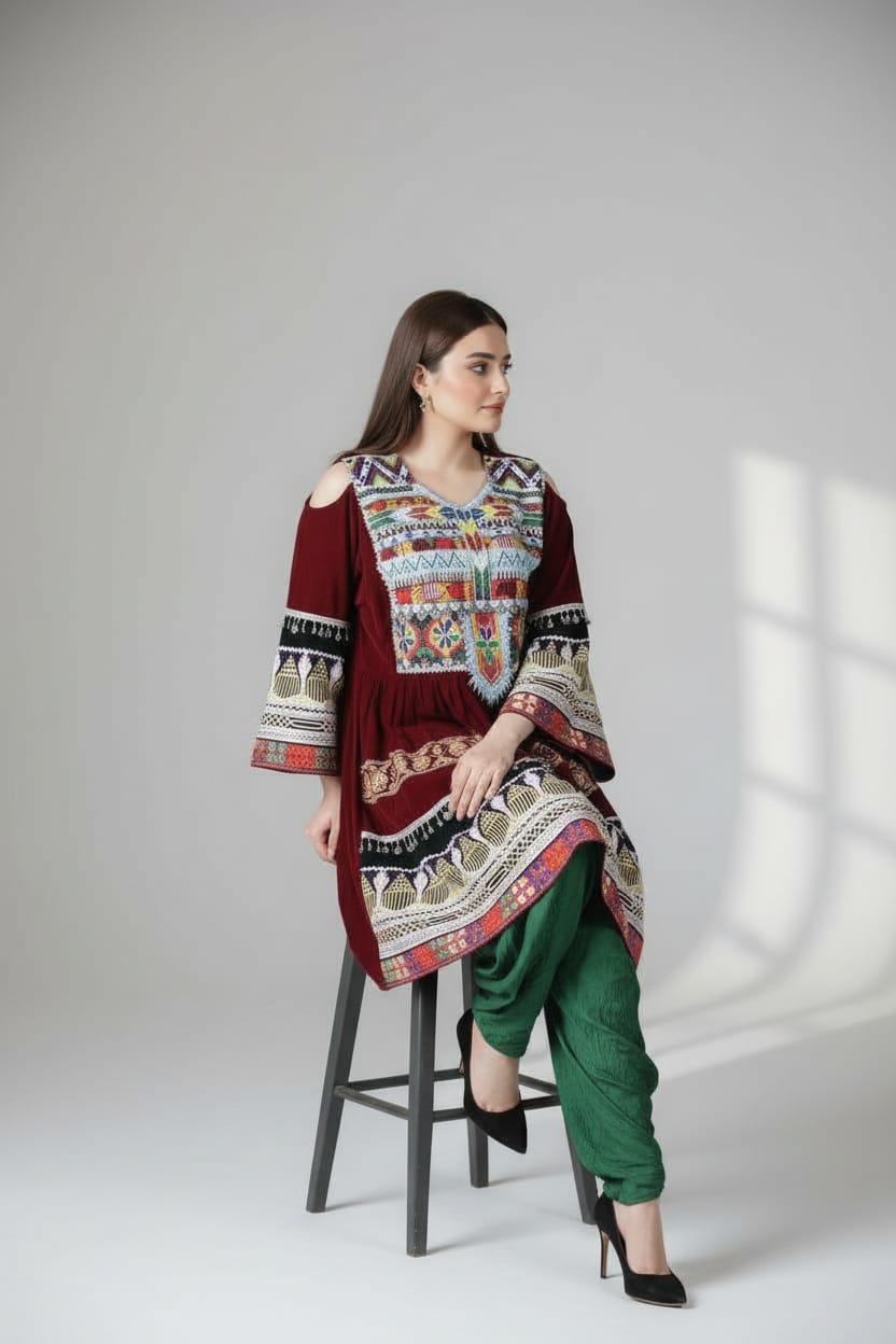 Multi Colored Afghan Velvet Dress