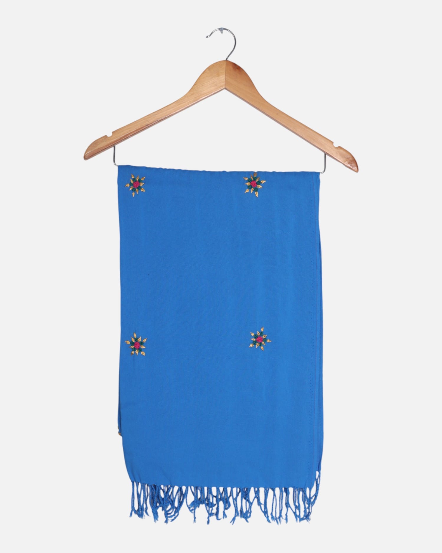 Hand-Embroidered Afghan Scarf – Single Flower Design
