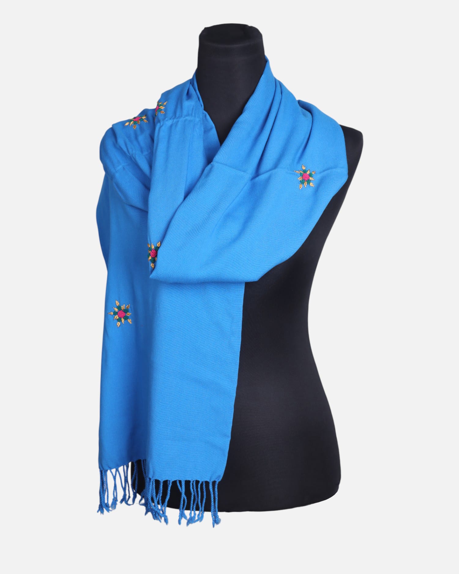 Hand-Embroidered Afghan Scarf – Single Flower Design