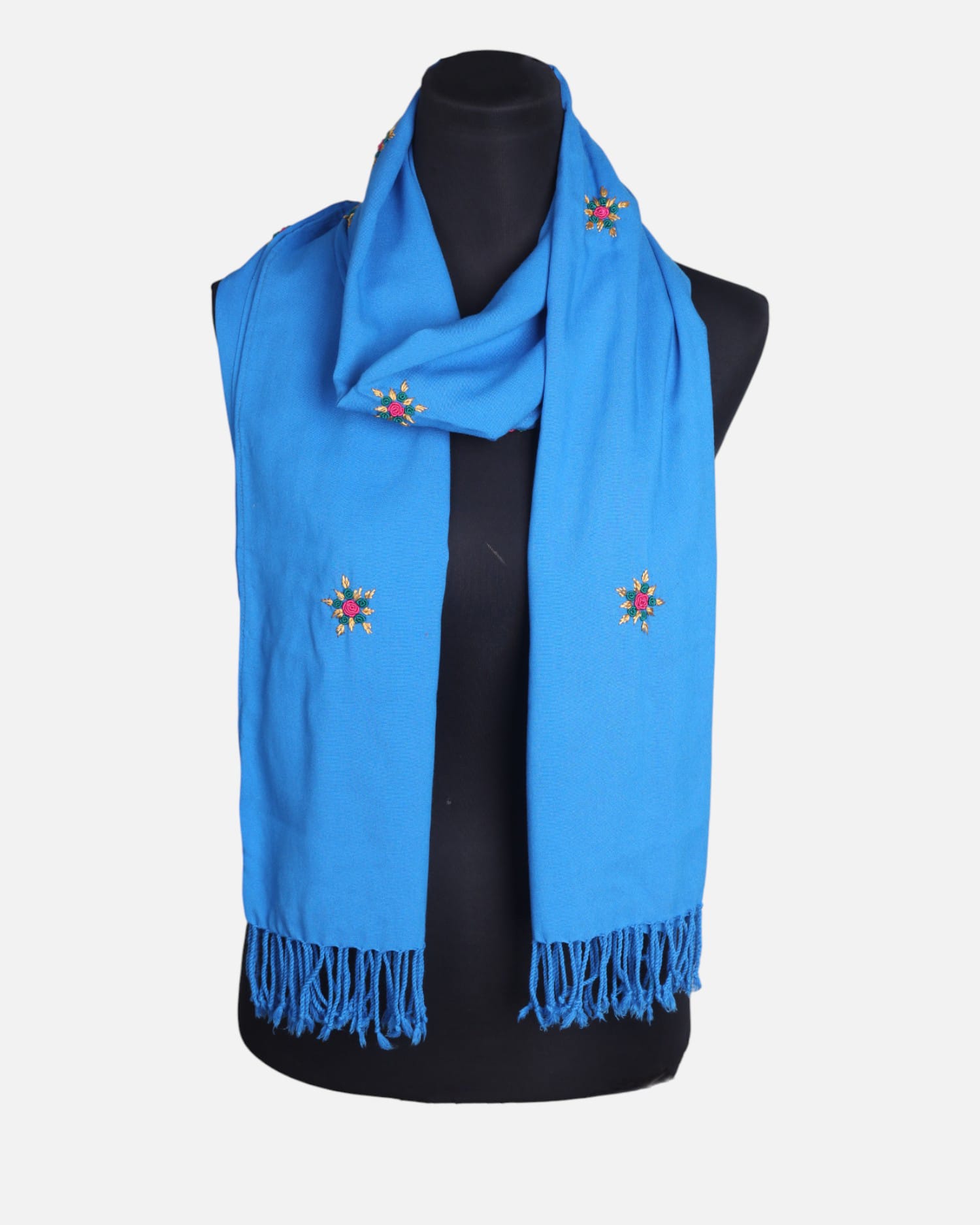 Hand-Embroidered Afghan Scarf – Single Flower Design